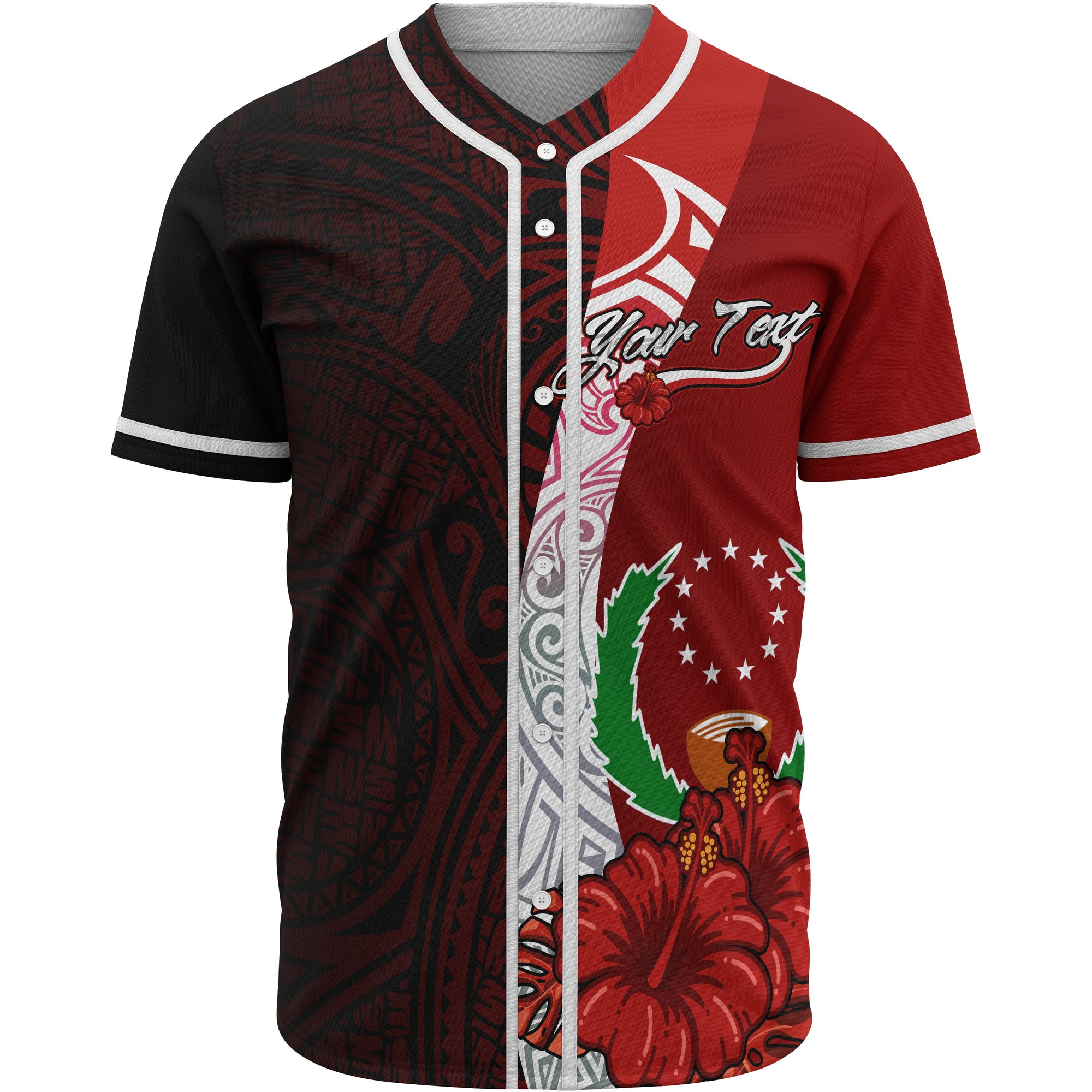 Pohnpei Polynesian Custom Personalised Baseball Shirt - Coat Of Arm With Hibiscus Unisex Red - Polynesian Pride