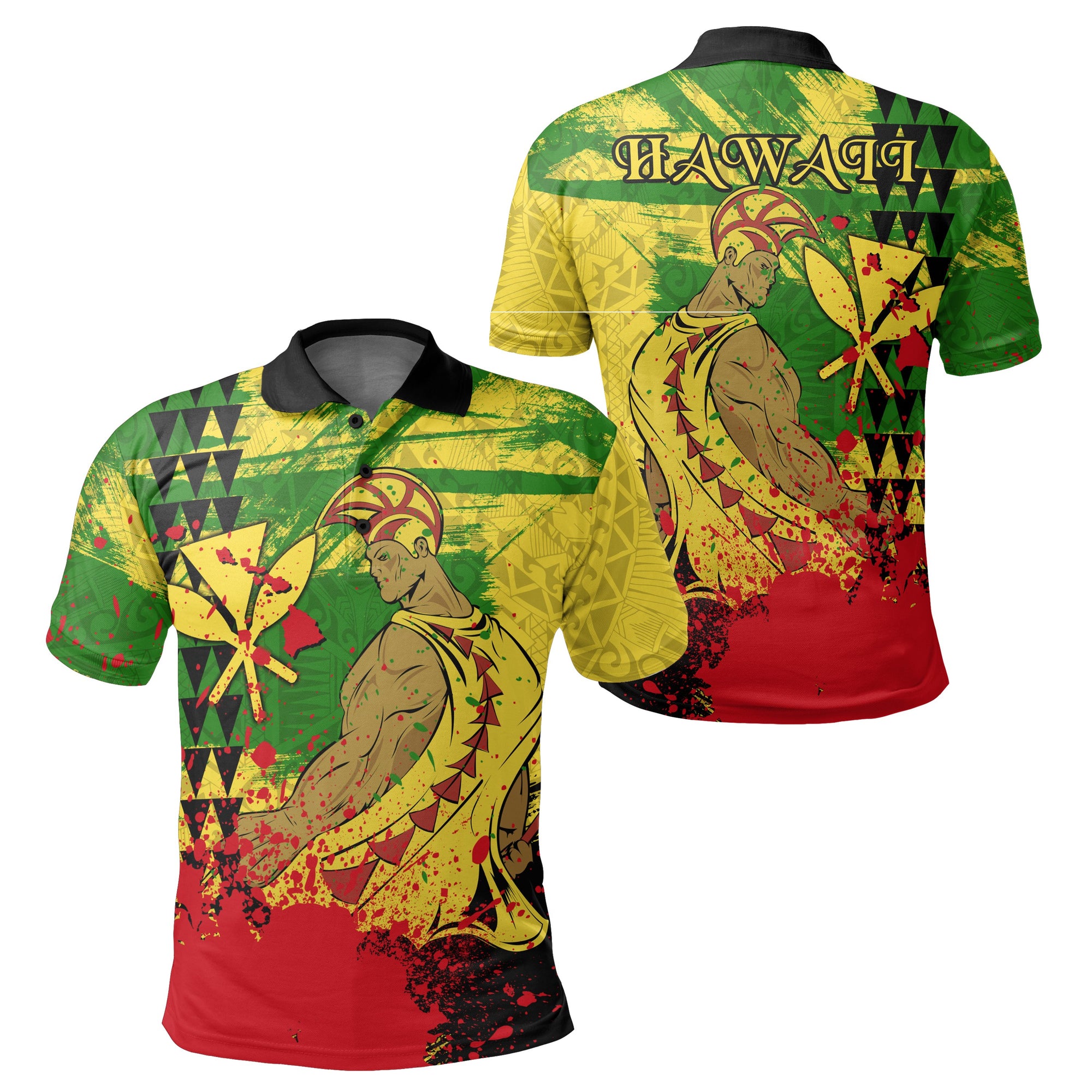 Hawaii Reggae Kanaka Maoli Warrior Spearhead Polo Shirt Unisex Red - Polynesian Pride