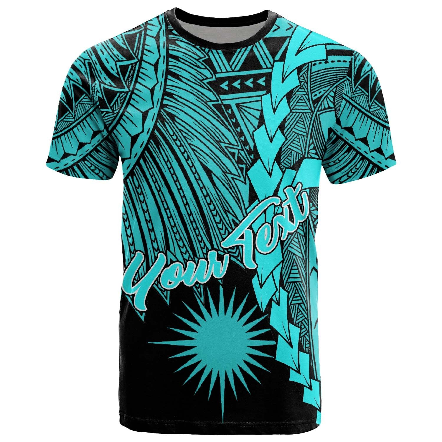 Marshall Islands Polynesian Custom T Shirt Tribal Wave Tattoo Neon Blue Unisex Neon Blue - Polynesian Pride