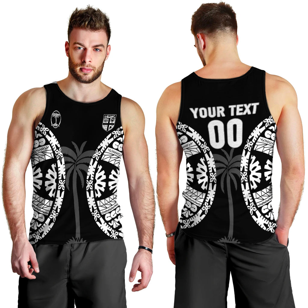 (Custom Personalised) Fiji Rugby Sevens Fijian Tapa Pattern Men Tank Top - LT12 Men Tank Top Black - Polynesian Pride