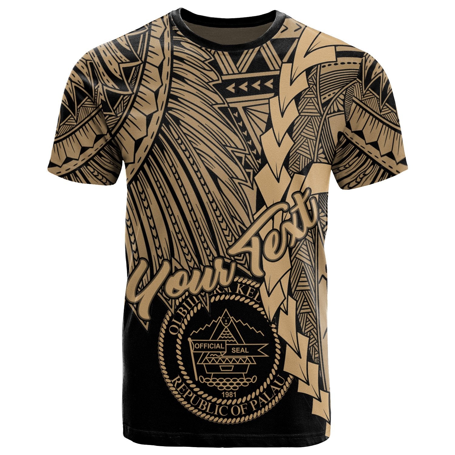 Palau Polynesian Custom T Shirt Tribal Wave Tattoo Gold Unisex Gold - Polynesian Pride