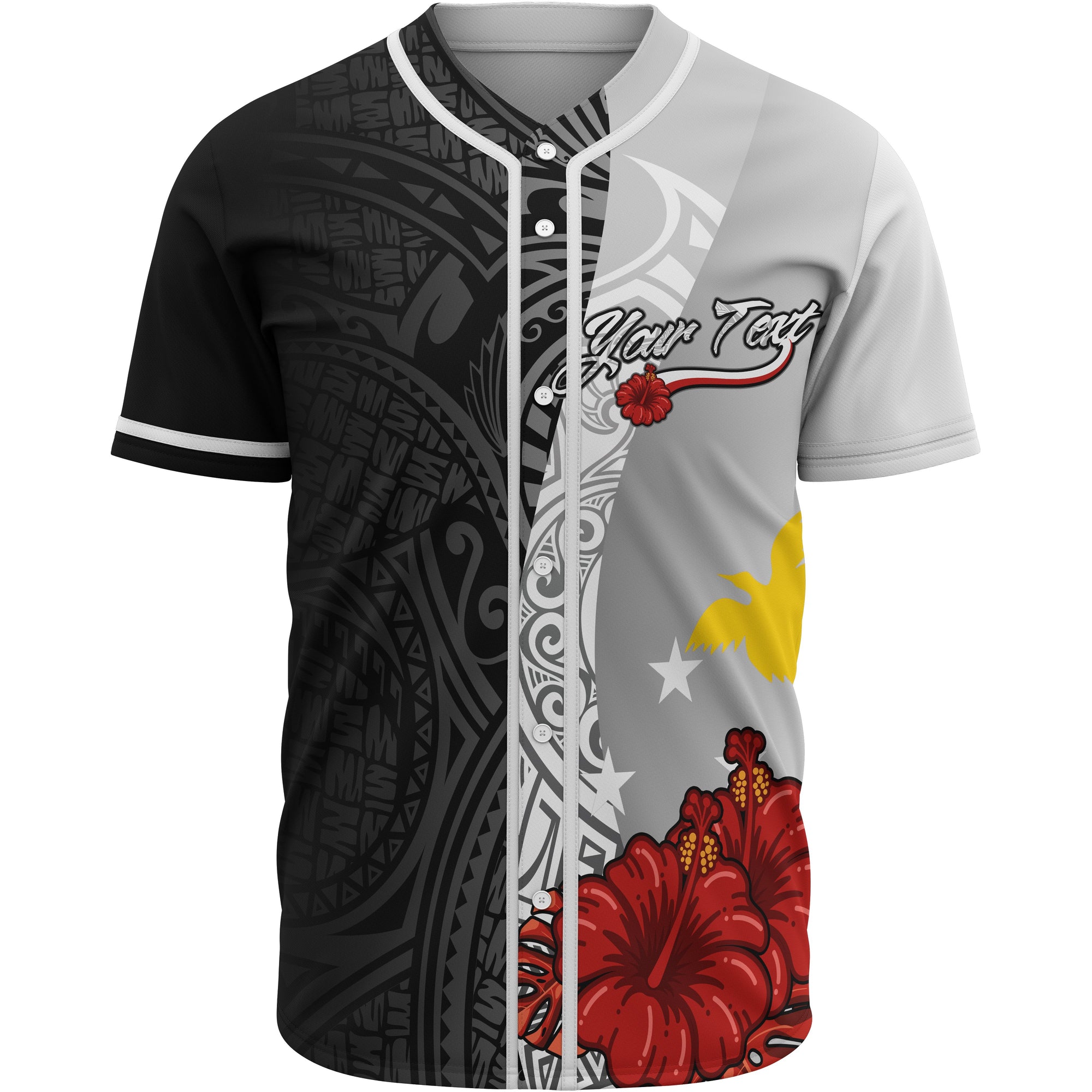 Papua New Guinea Polynesian Custom Personalised Baseball Shirt - Coat Of Arm With Hibiscus White Unisex White - Polynesian Pride