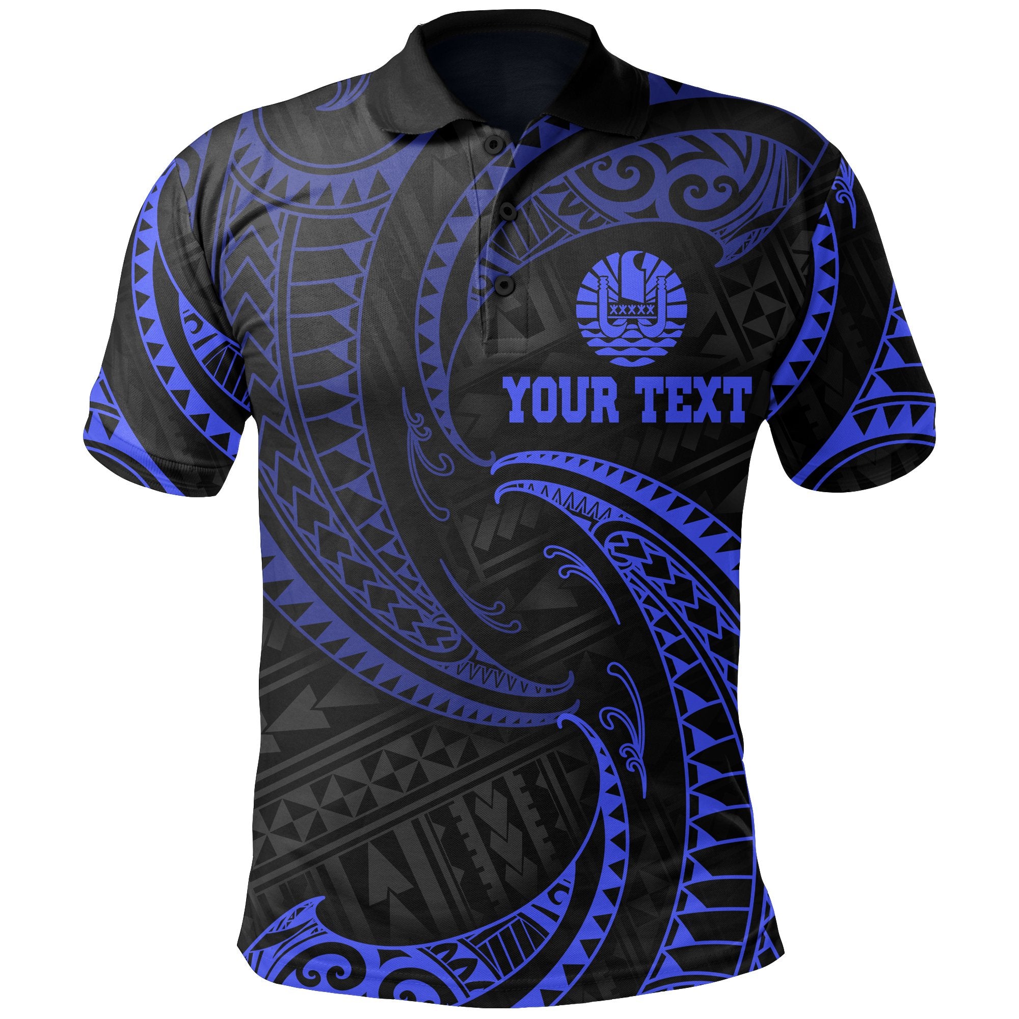 Tahiti Polynesian Custom Polo Shirt Blue Tribal Wave Unisex Blue - Polynesian Pride