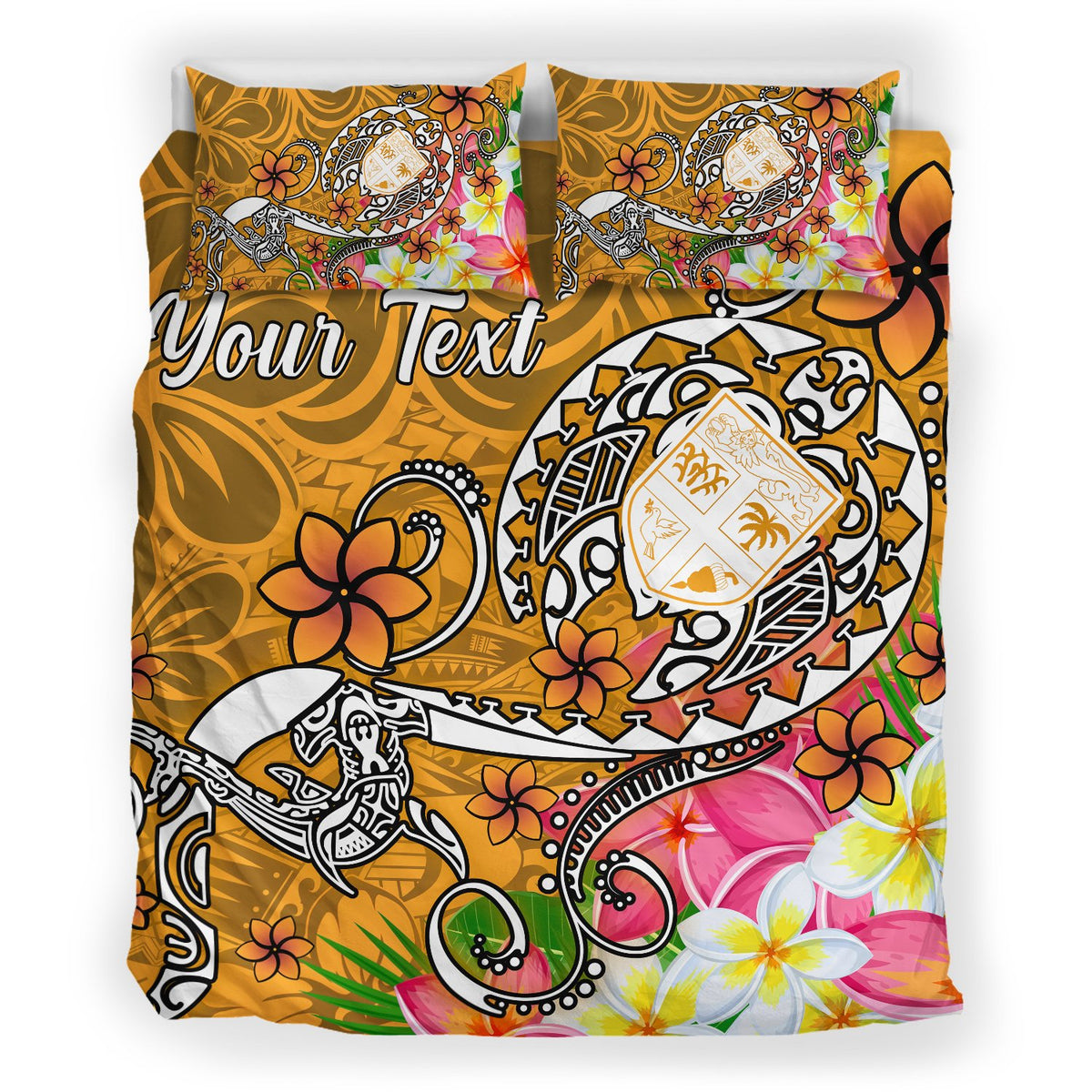 Fiji Custom Personalised Bedding Set - Turtle Plumeria (Gold) - Polynesian Pride