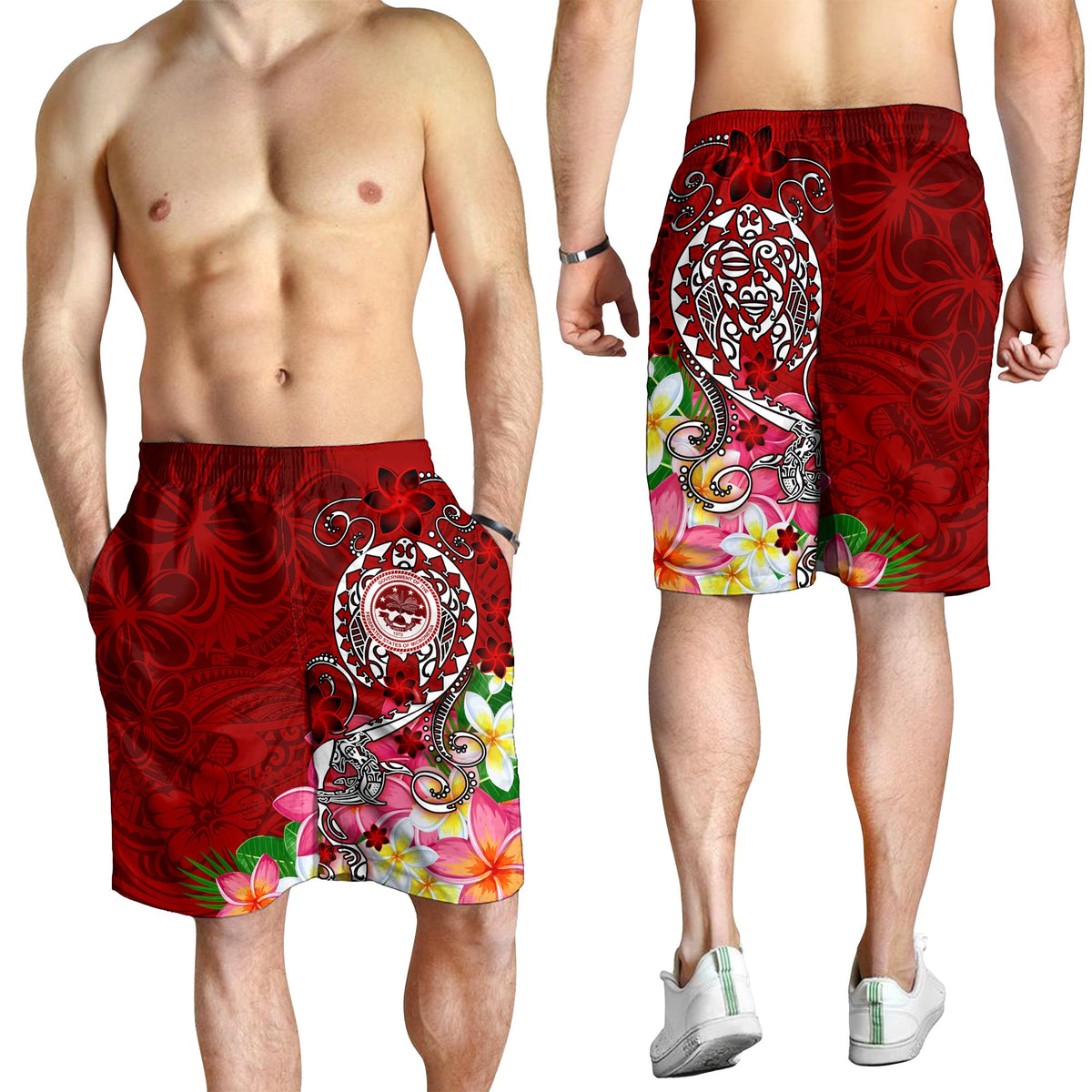FSM Men's Short - Turtle Plumeria (RED) - Polynesian Pride