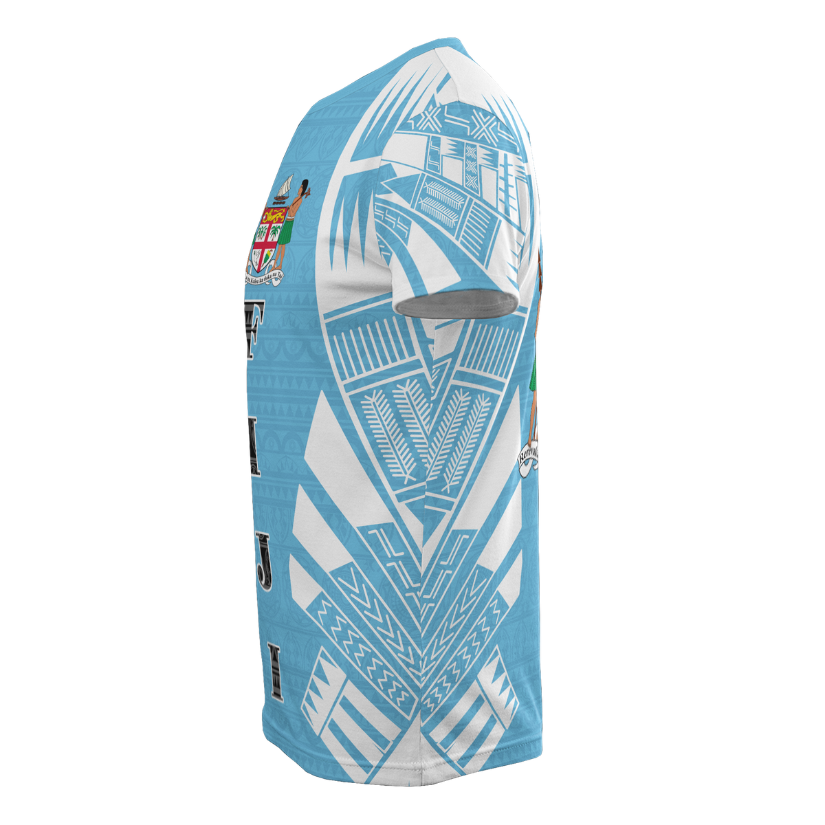 Fiji T Shirt Fijian Coat of Arms Polynesian Tattoo Light Blue Style - Polynesian Pride