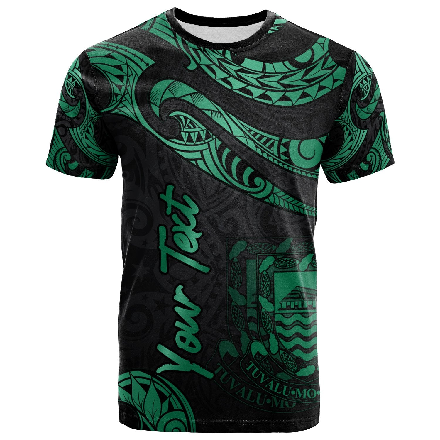 Tuvalu Polynesian Custom T Shirt Polynesian Tattoo Green Version Unisex Art - Polynesian Pride