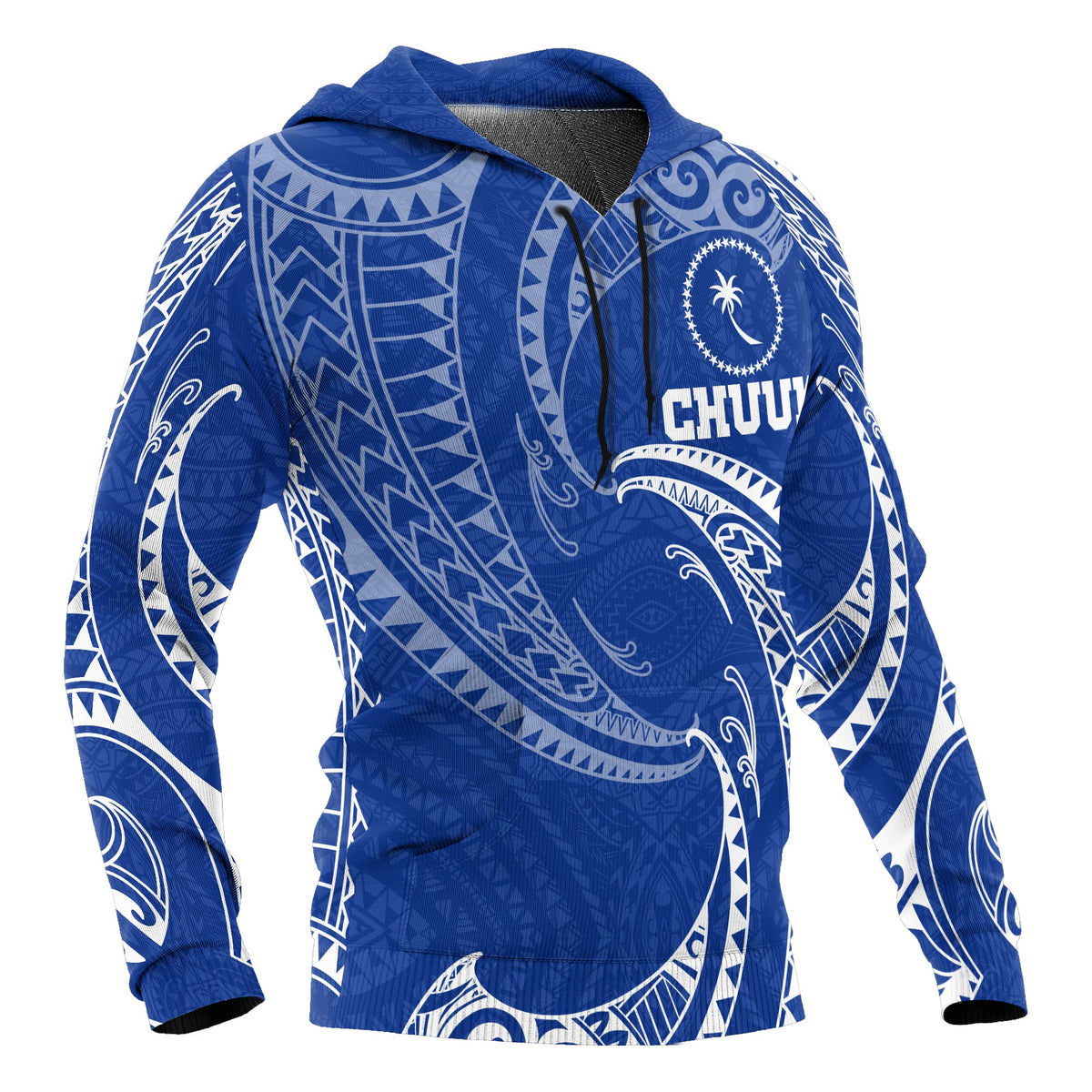 Chuuk Micronesia ll Over Hoodie Blue Tribal Wave - Polynesian Pride
