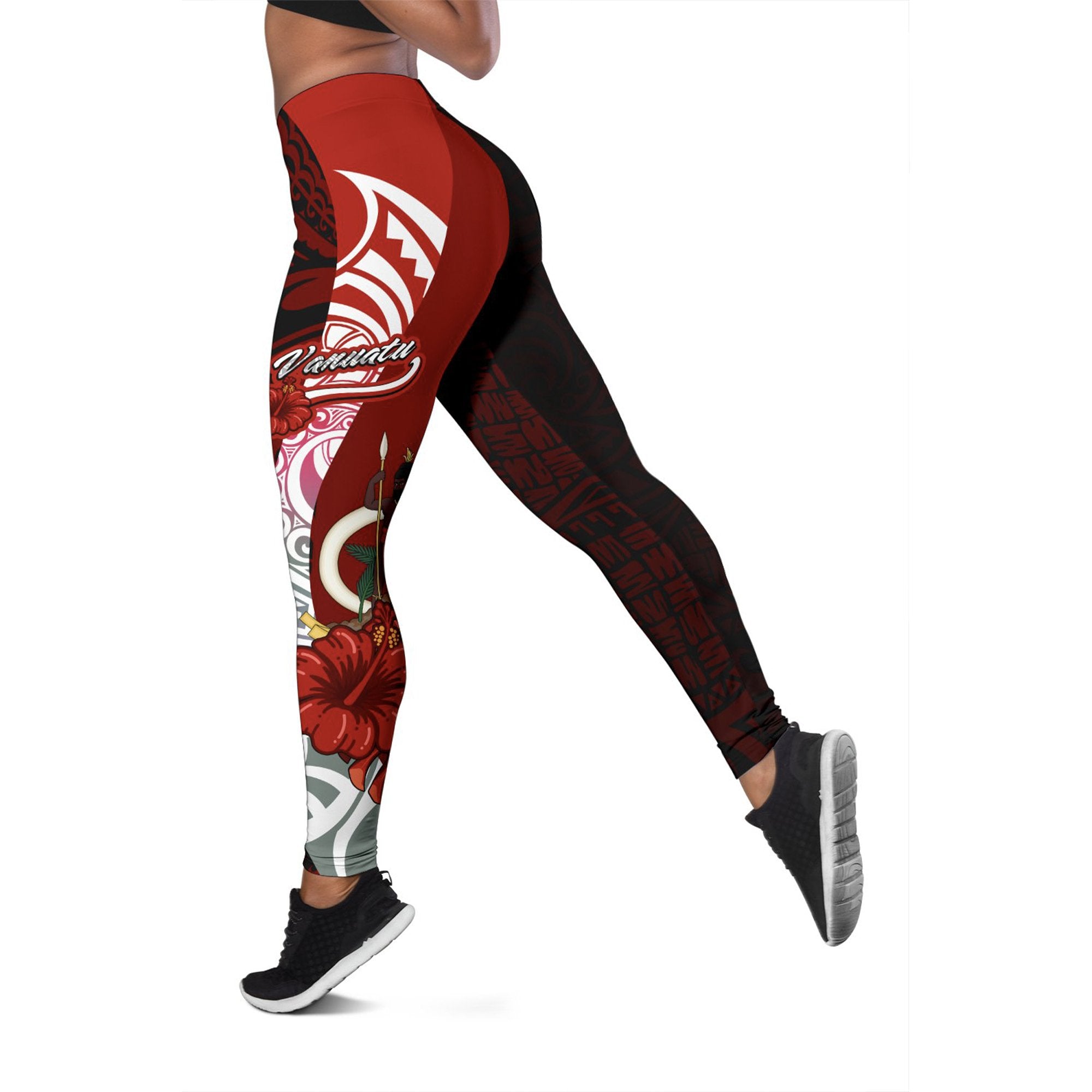 Vanuatu Polynesian Legging - Coat Of Arm With Hibiscus Red - Polynesian Pride