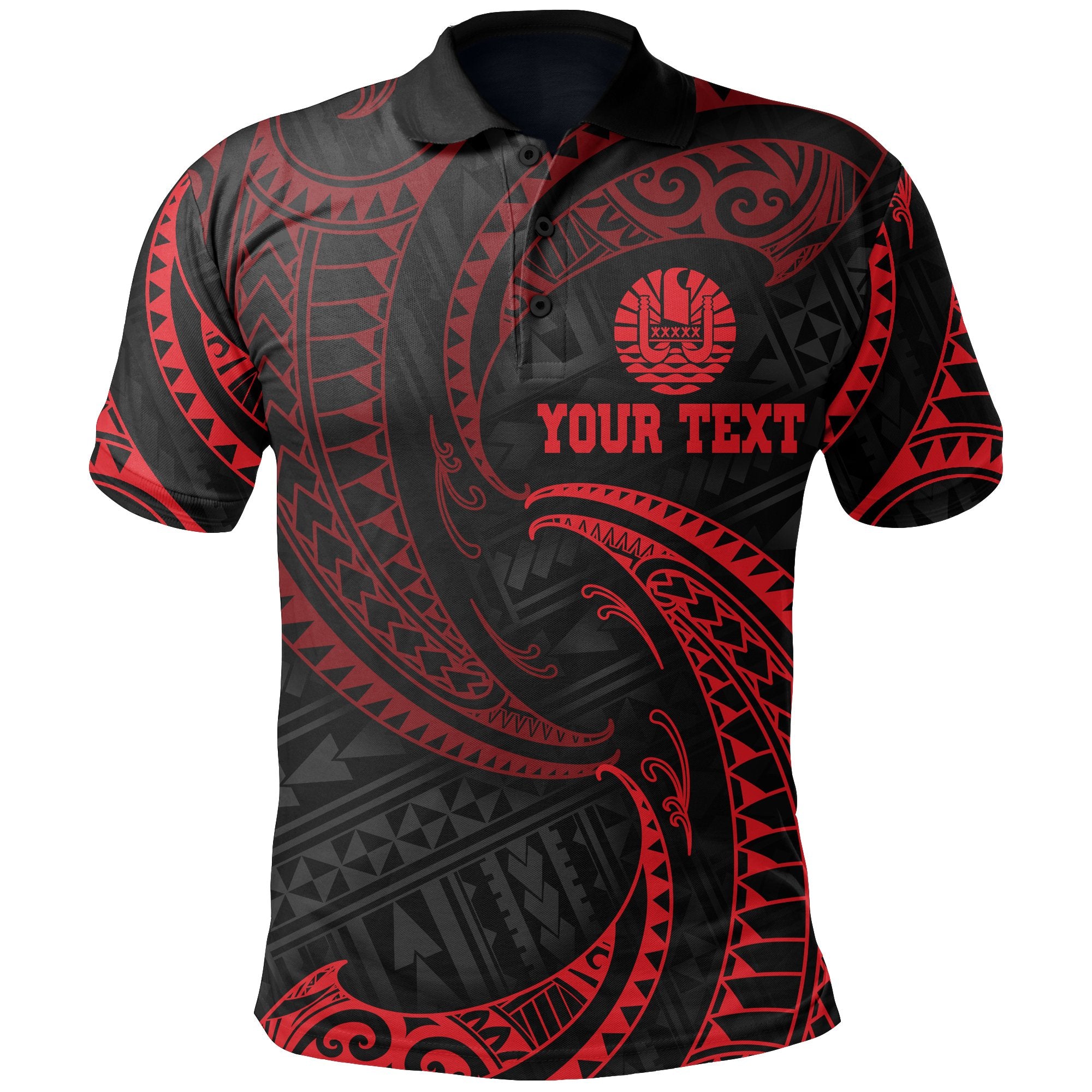 Tahiti Polynesian Custom Polo Shirt Red Tribal Wave Unisex Red - Polynesian Pride