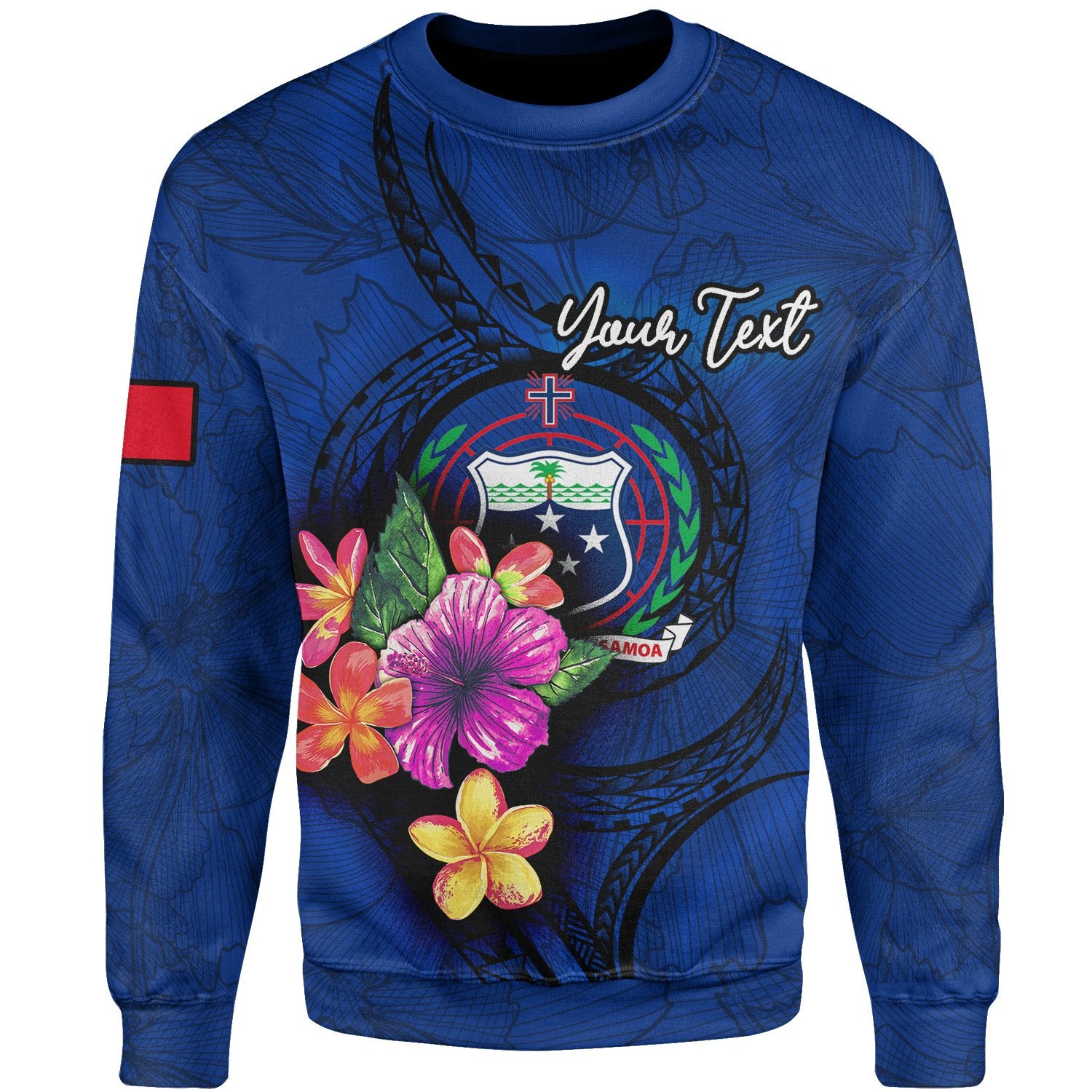 Samoa Polynesian Custom Personalised Sweater - Floral With Seal Blue Unisex Blue - Polynesian Pride