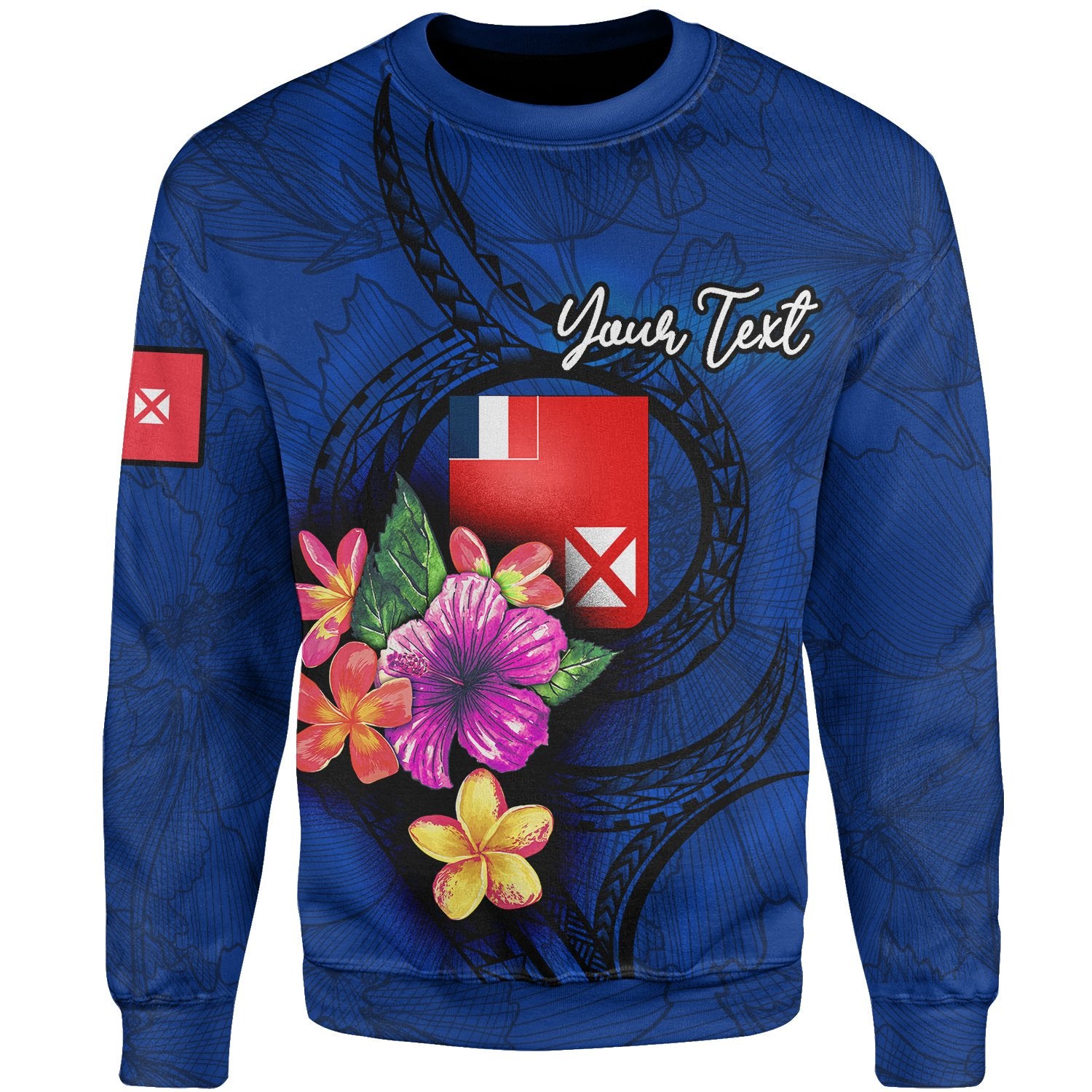 Wallis And Futuna Polynesian Custom Personalised Sweater - Floral With Seal Blue Unisex Blue - Polynesian Pride