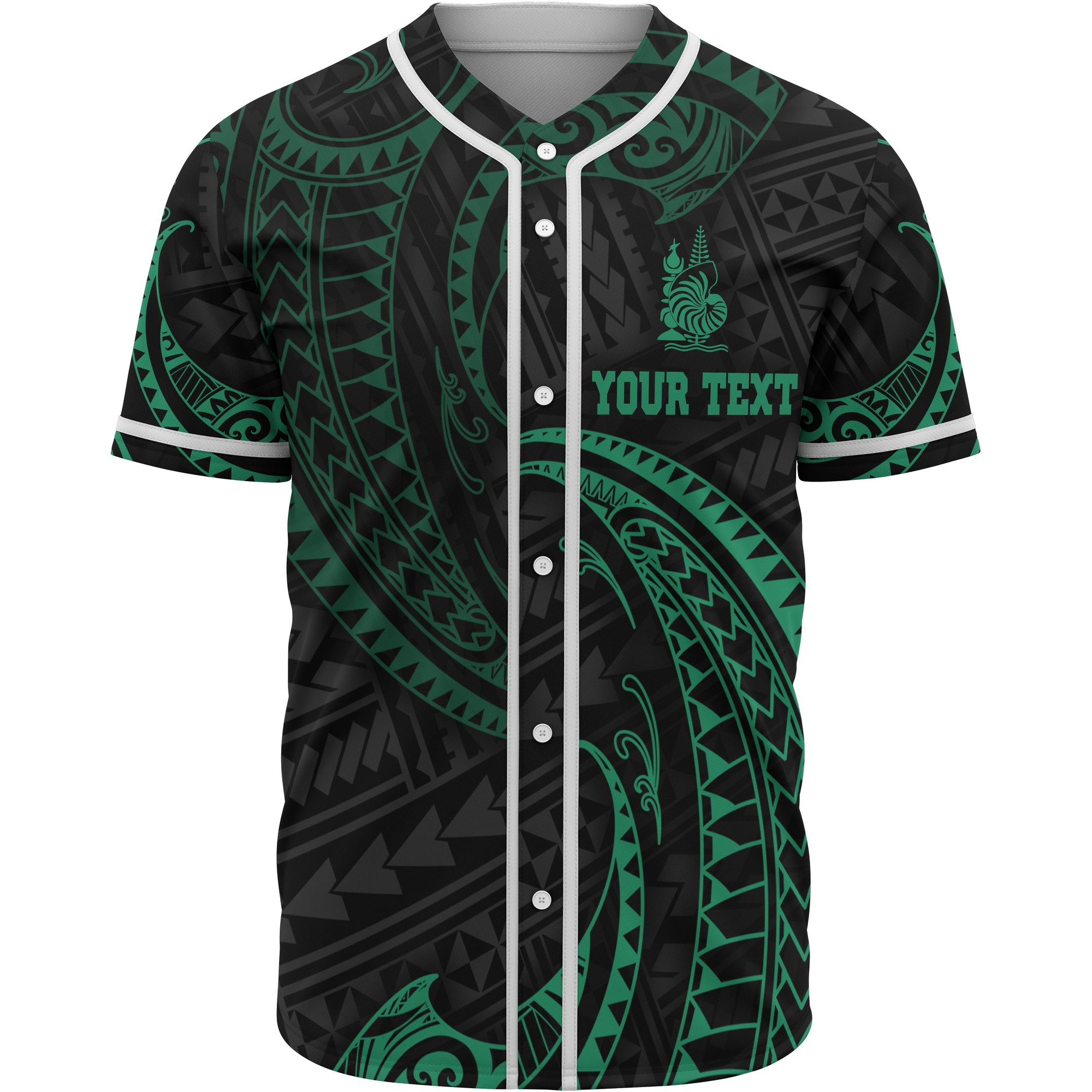 New Caledonia Polynesian Custom Personalised Baseball Shirt - Green Tribal Wave Unisex Green - Polynesian Pride