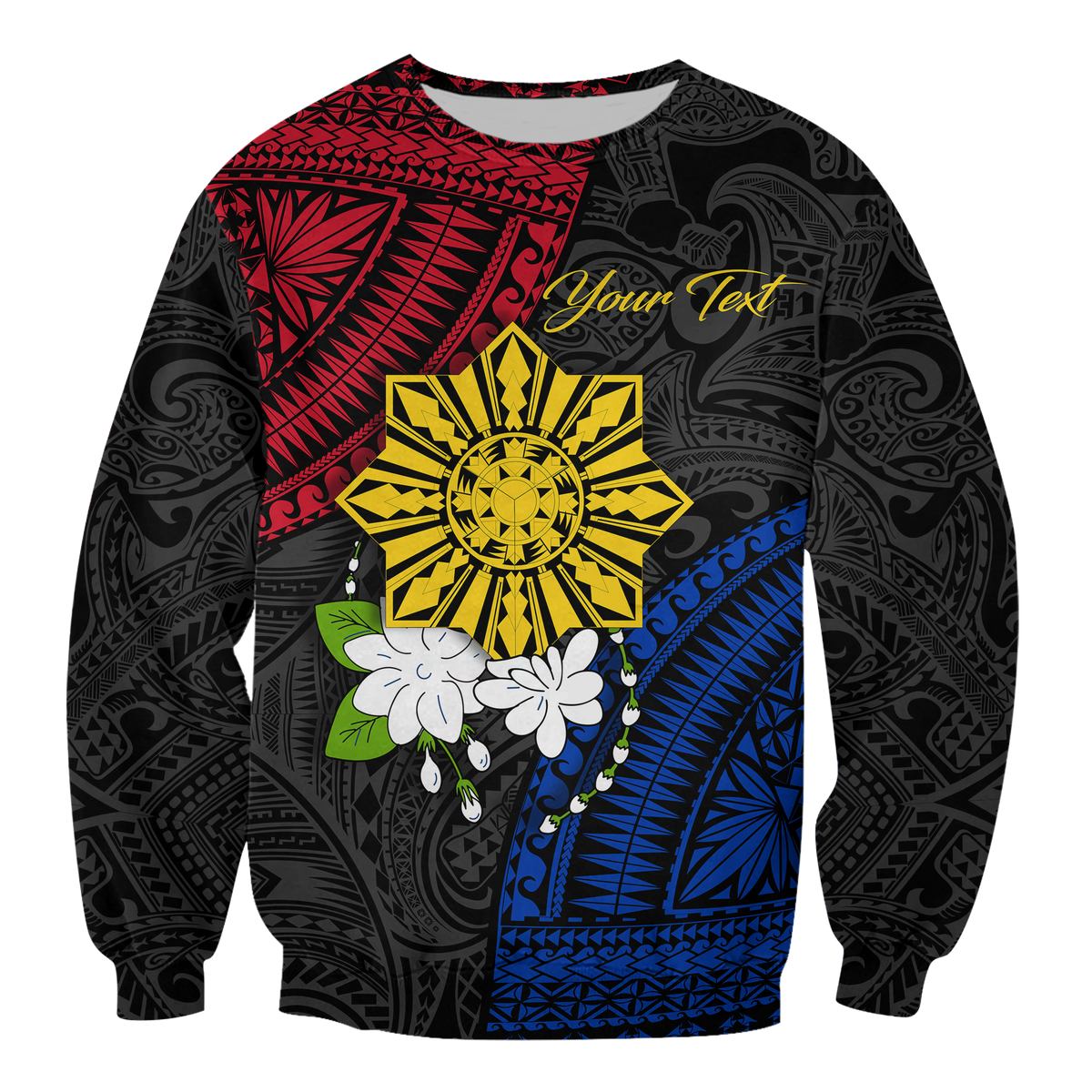 (Custom Personalised) Philippines Sampaguita Filipino Sun Sweatshirt - LT12 Unisex Black - Polynesian Pride