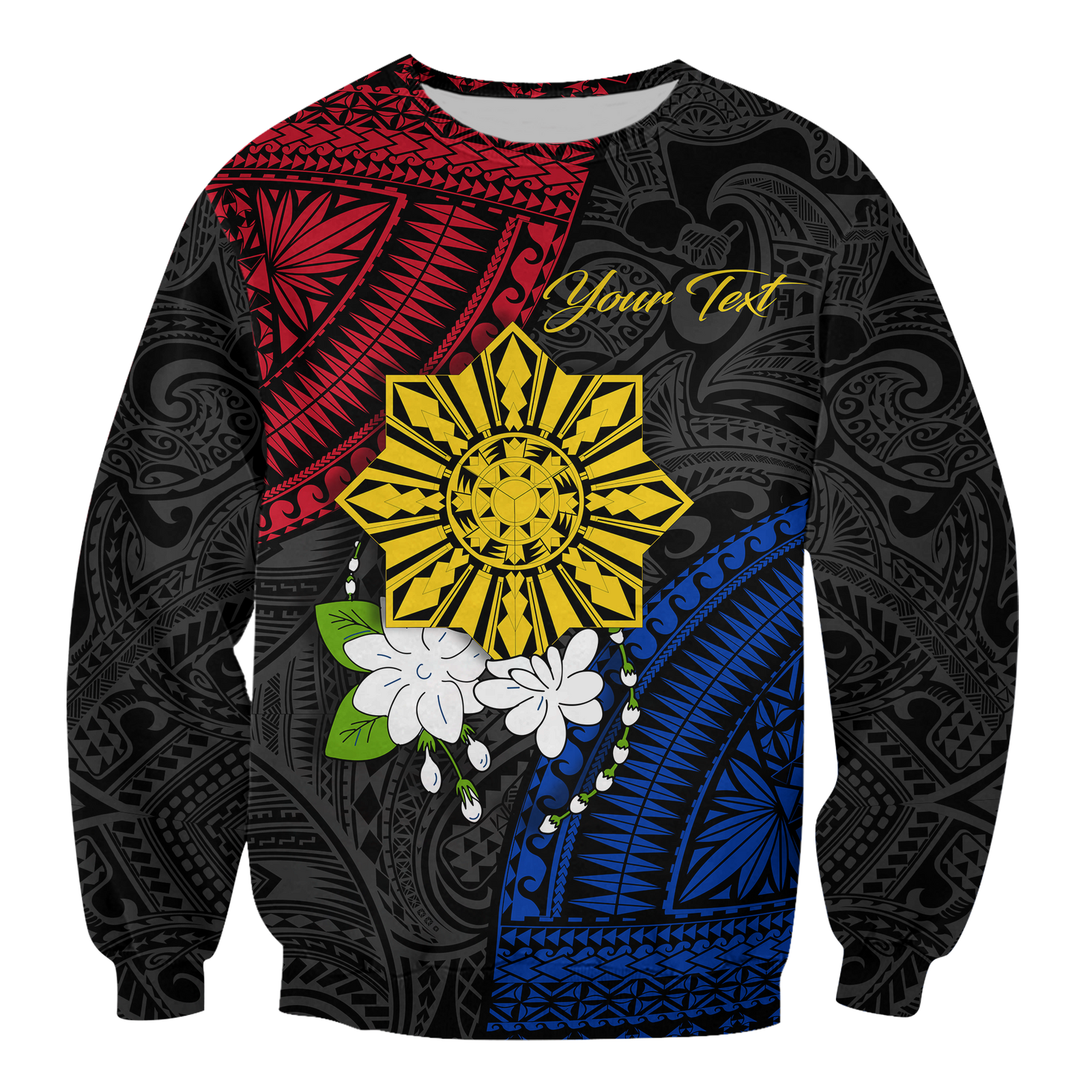 (Custom Personalised) Philippines Sampaguita Filipino Sun Sweatshirt - LT12 Unisex Black - Polynesian Pride