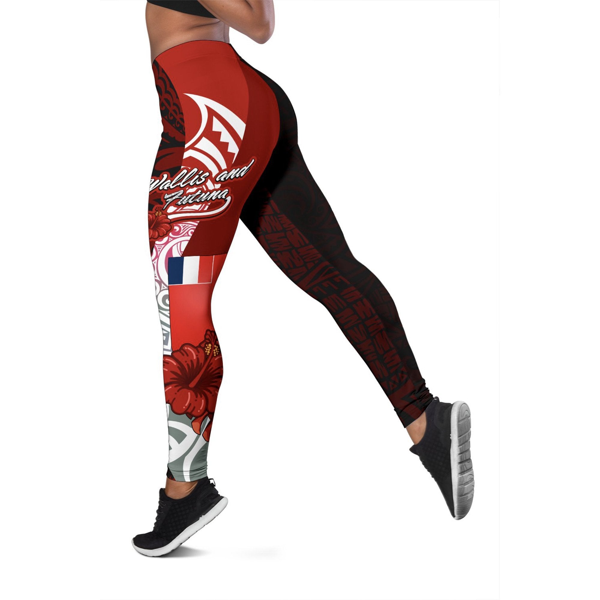 Wallis and Futuna Polynesian Legging - Coat Of Arm With Hibiscus Red - Polynesian Pride