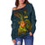 Niue Polynesian Women's Off Shoulder Sweater - Legend of Niue (Blue) - Polynesian Pride