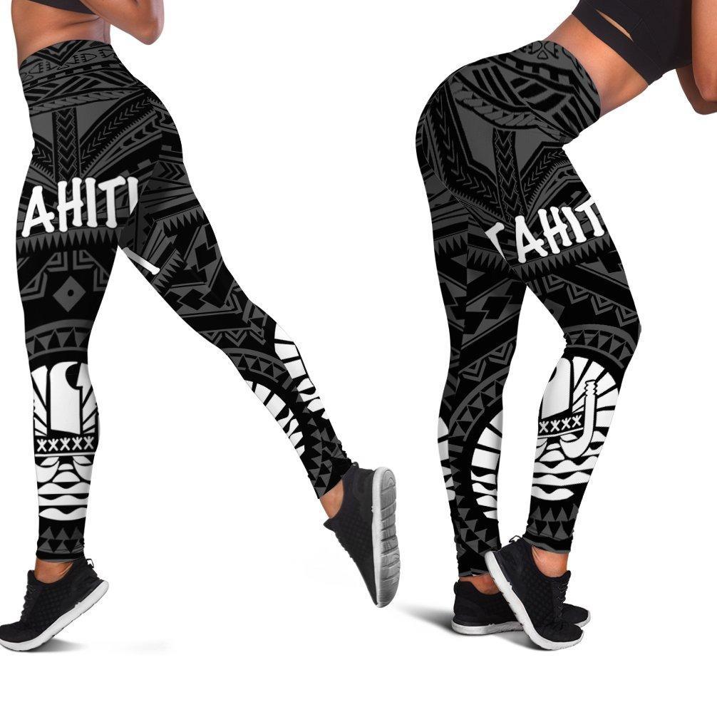 Tahiti Women's Leggings - Tahiti Seal In Polynesian Tattoo Style (Black) Black - Polynesian Pride