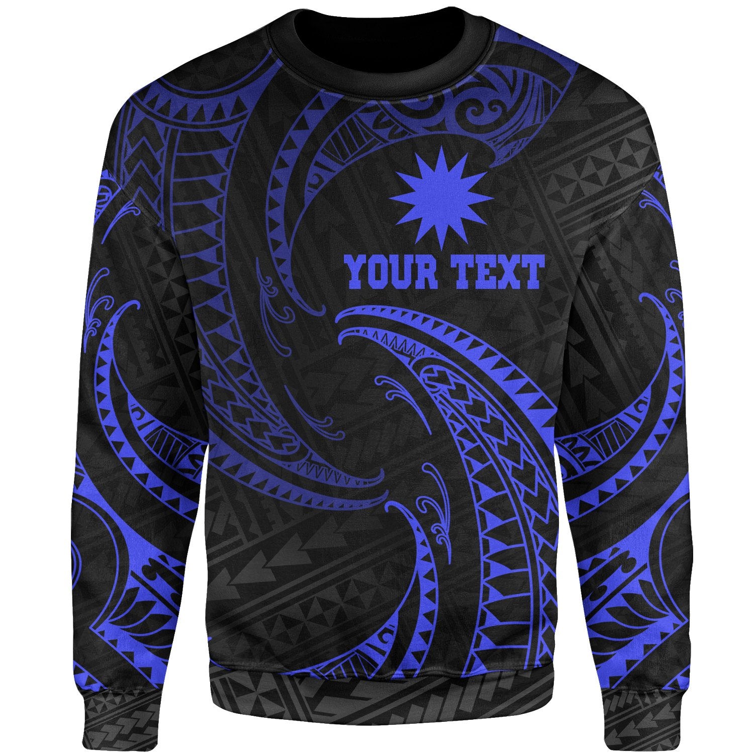 Nauru Polynesian Custom Personalised Sweater - Blue Tribal Wave Unisex Blue - Polynesian Pride