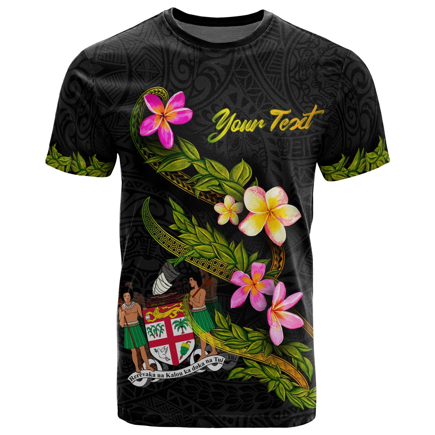 Fiji Polynesian Custom T Shirt Plumeria Tribal Unisex Black - Polynesian Pride