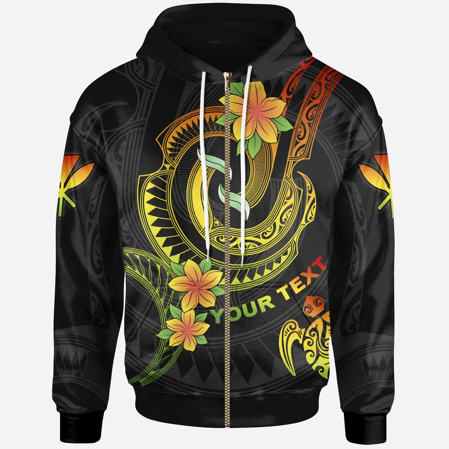 Hawaii Custom Zip up Hoodie Reggae Plumeria Flowers with Spiral Patterns Unisex Reggae - Polynesian Pride