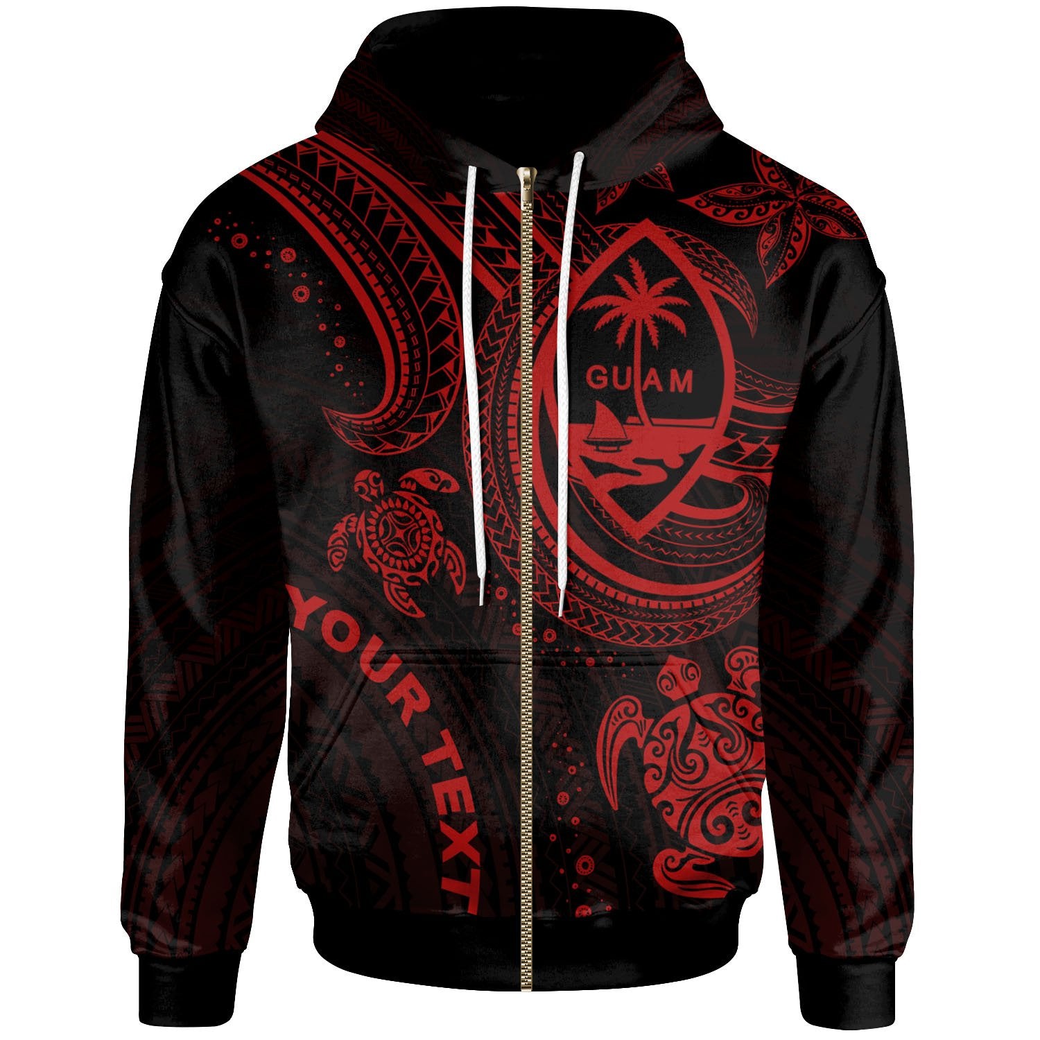 Guam Custom Zip up Hoodie Red Turtle Unisex Red - Polynesian Pride