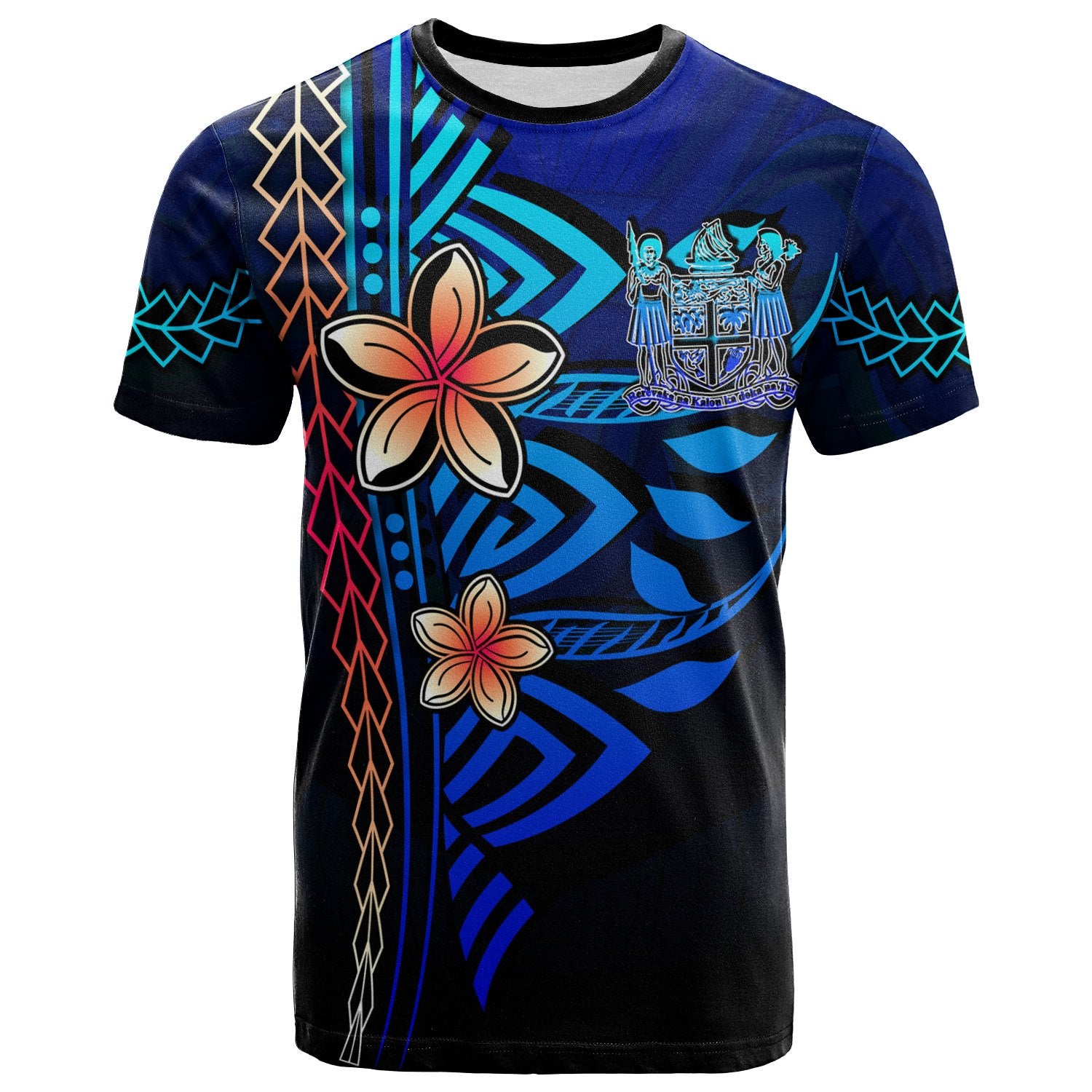 Fiji Polynesian T Shirt Blue Vintage Tribal Mountain Crest Unisex Blue - Polynesian Pride