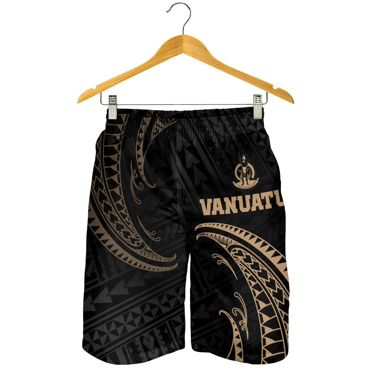 Vanuatu Polynesian Men's Short - Gold Tribal Wave - Polynesian Pride
