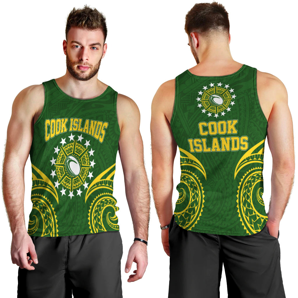 Cook Islands Rugby Men's Tank Top - Tribal Pattern - LT12 Green - Polynesian Pride