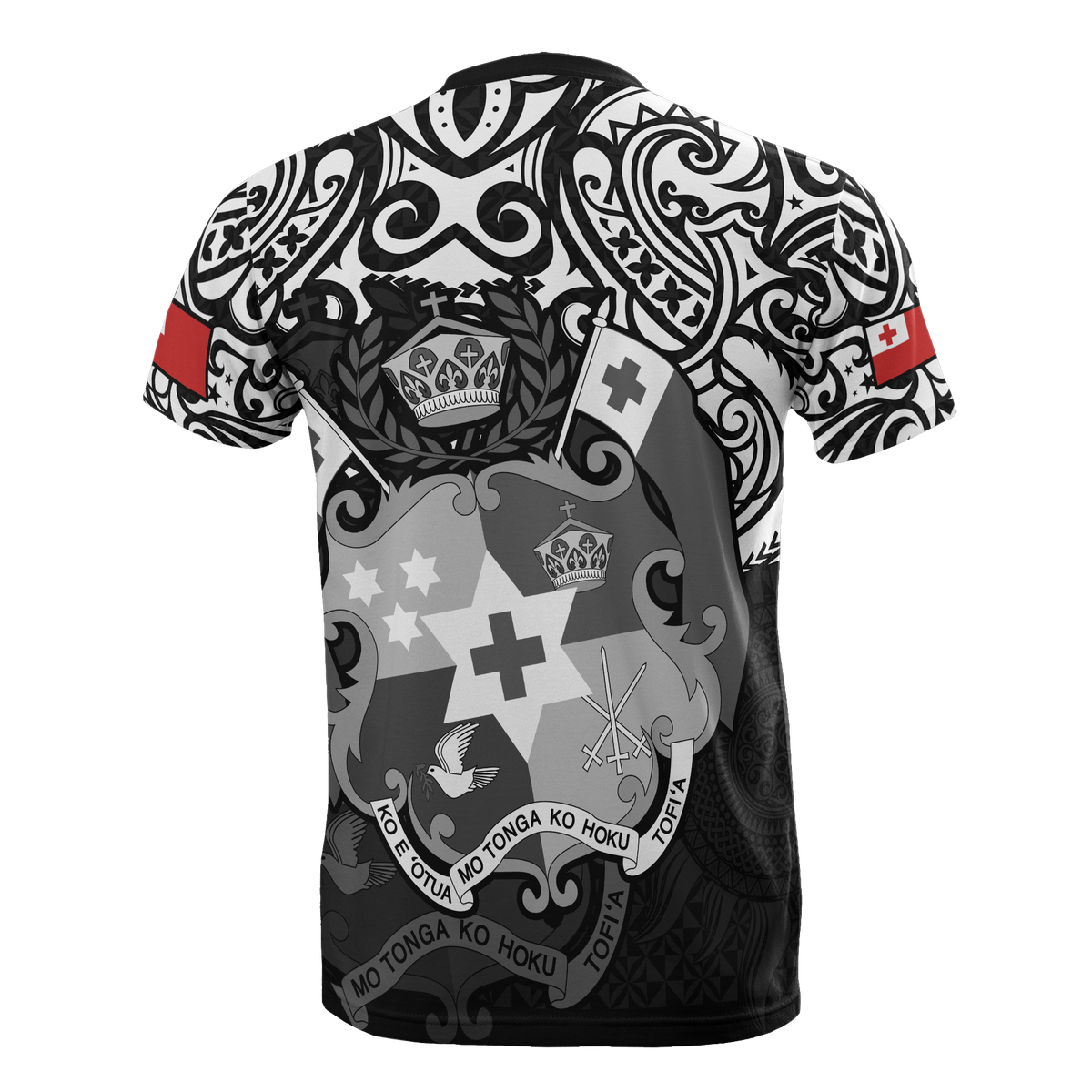Tonga Pride T Shirt Tongan Flag Coat of Arms Polynesian Tattoo (White Black) - Polynesian Pride