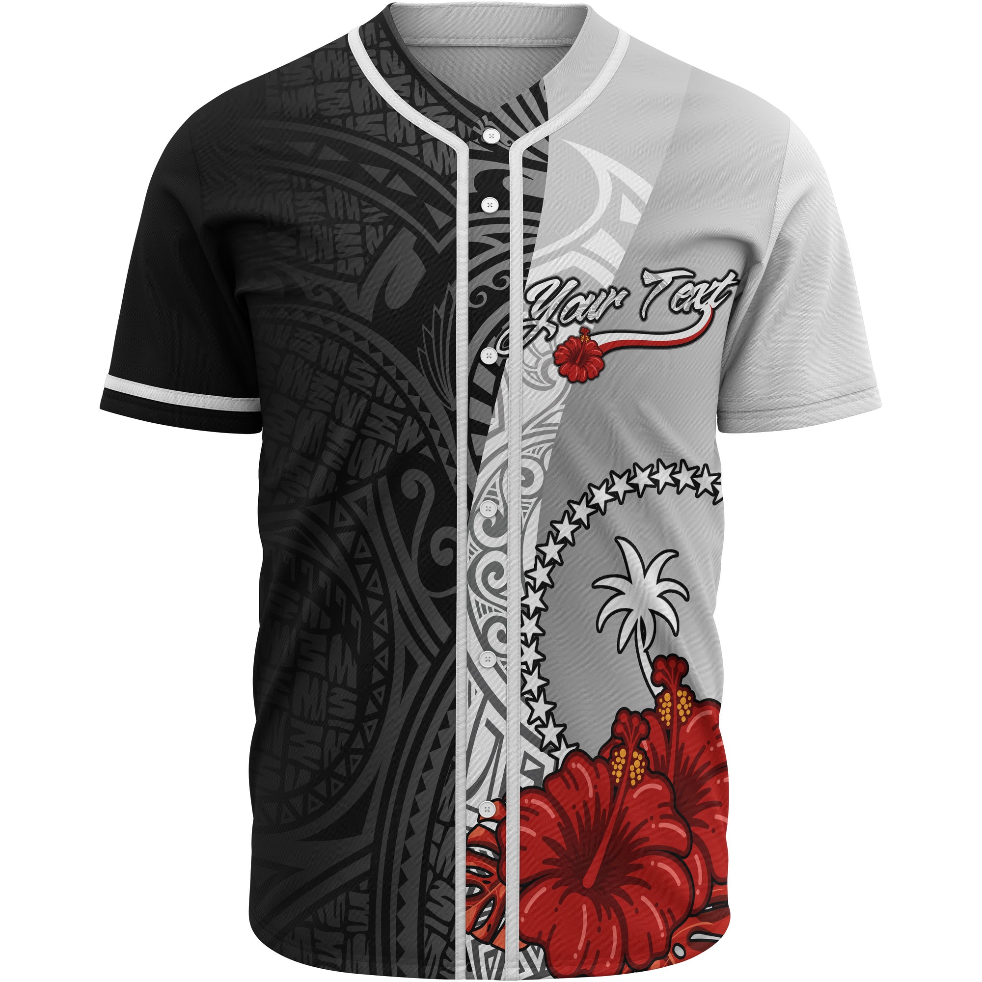 Chuuk Polynesian Custom Personalised Baseball Shirt - Coat Of Arm With Hibiscus White Unisex White - Polynesian Pride