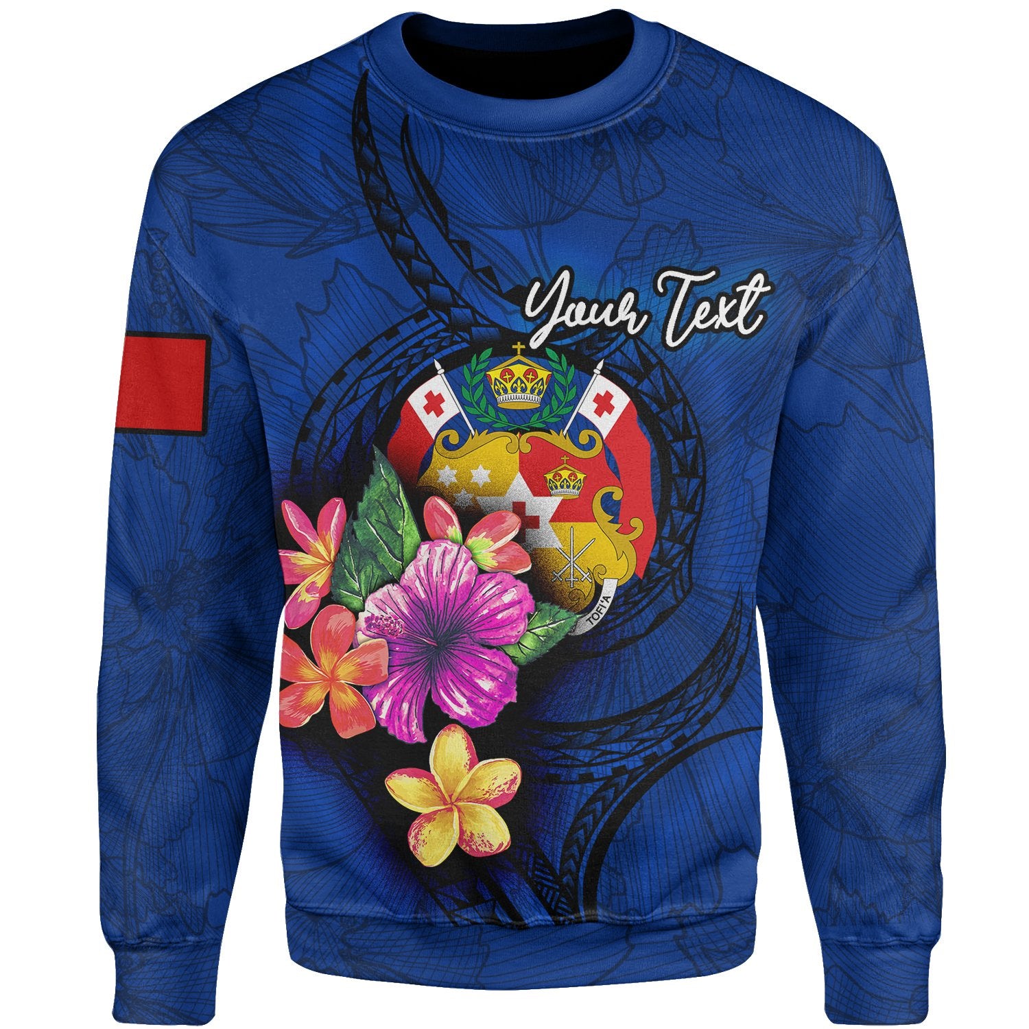 Tonga Polynesian Custom Personalised Sweater - Floral With Seal Blue Unisex Blue - Polynesian Pride