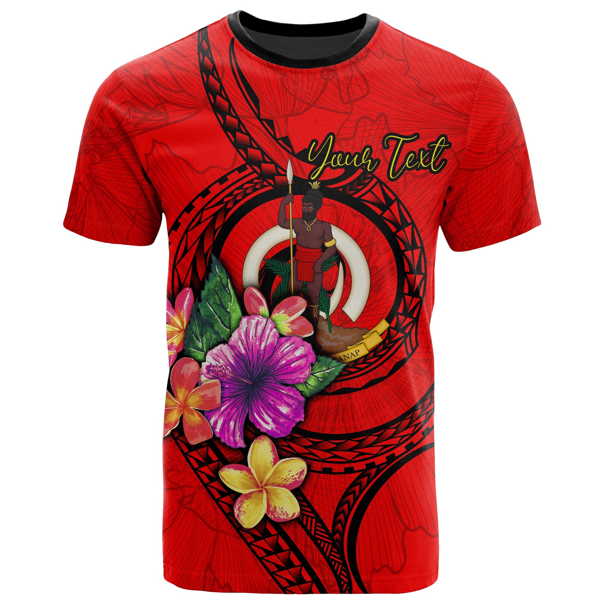 Vanuatu Polynesian Custom T Shirt Floral With Seal Red Unisex Red - Polynesian Pride