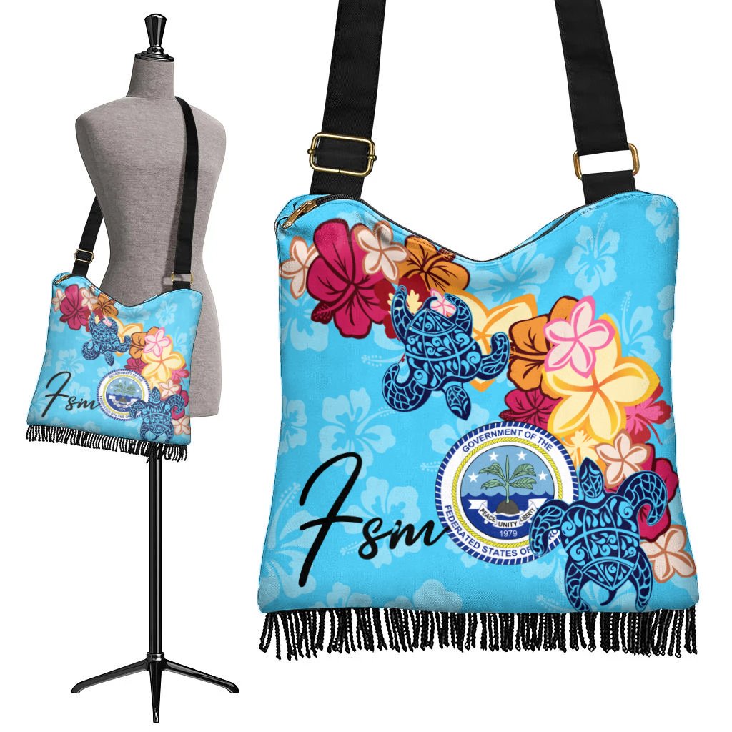 Federated States of Micronesia Boho Handbag - Tropical Style One Size Boho Handbag Blue - Polynesian Pride