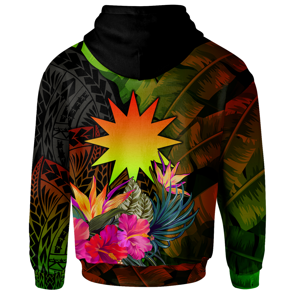 Nauru Polynesian Hoodie Hibiscus and Banana Leaves - Polynesian Pride