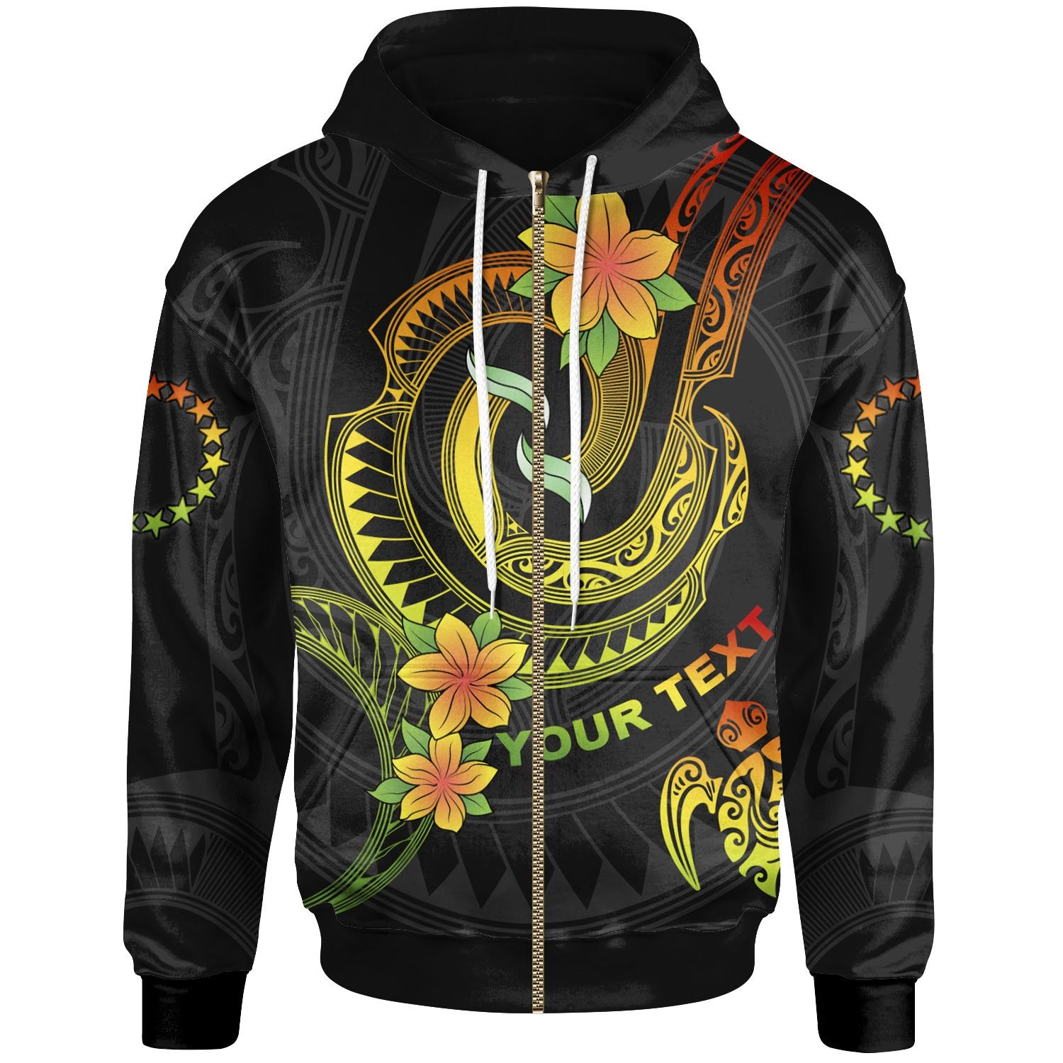 Cook Islands Custom Zip up Hoodie Reggae Plumeria Flowers with Spiral Patterns Unisex Reggae - Polynesian Pride