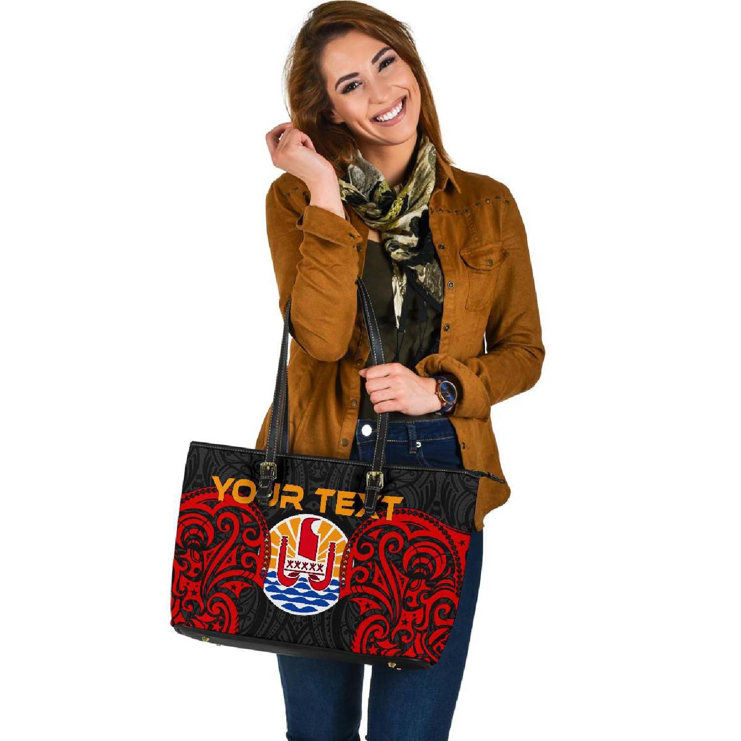 Tahiti Polynesian Custom Personalised Leather Tote Bag - Tahitians Spirit Red - Polynesian Pride