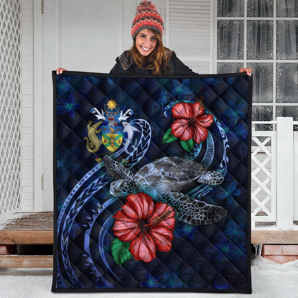 Solomon Islands Polynesian Premium Quilt - Blue Turtle Hibiscus - Polynesian Pride