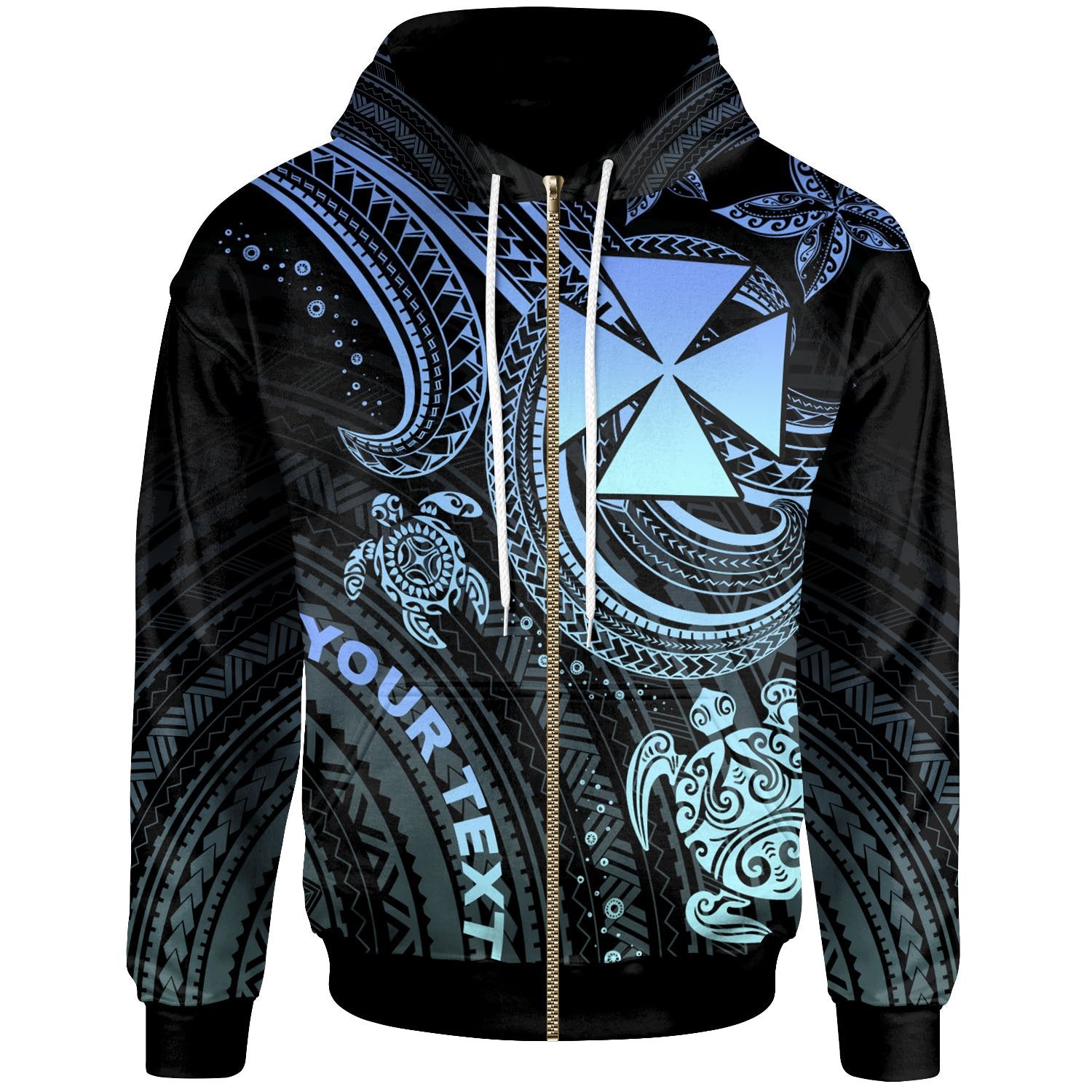 Wallis and Futuna Custom Zip up Hoodie Blue Turtle Unisex Blue - Polynesian Pride