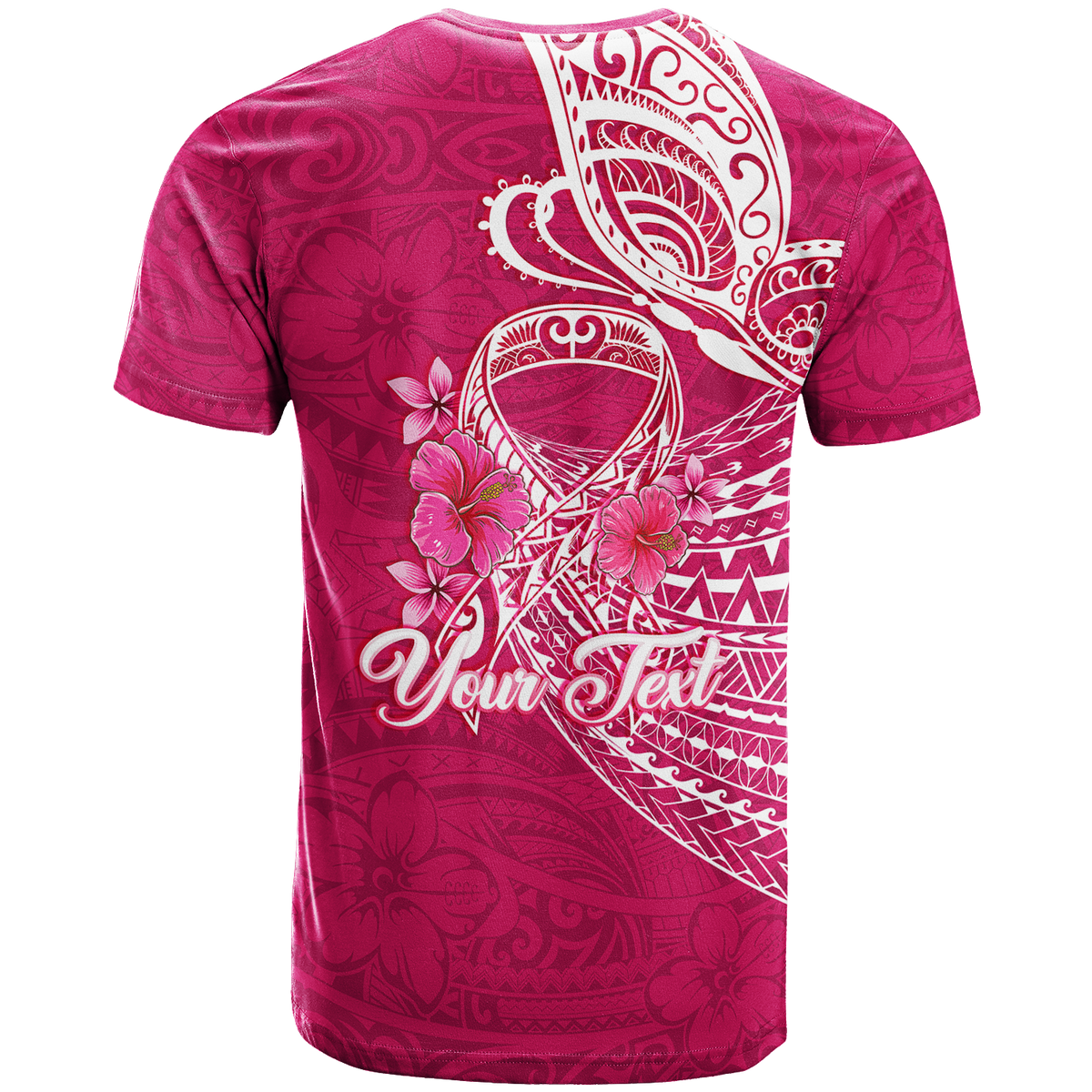 Custom Breast Cancer Pink Ribbon Butterfly Polynesian Pink Version T Shirt LT12 - Polynesian Pride