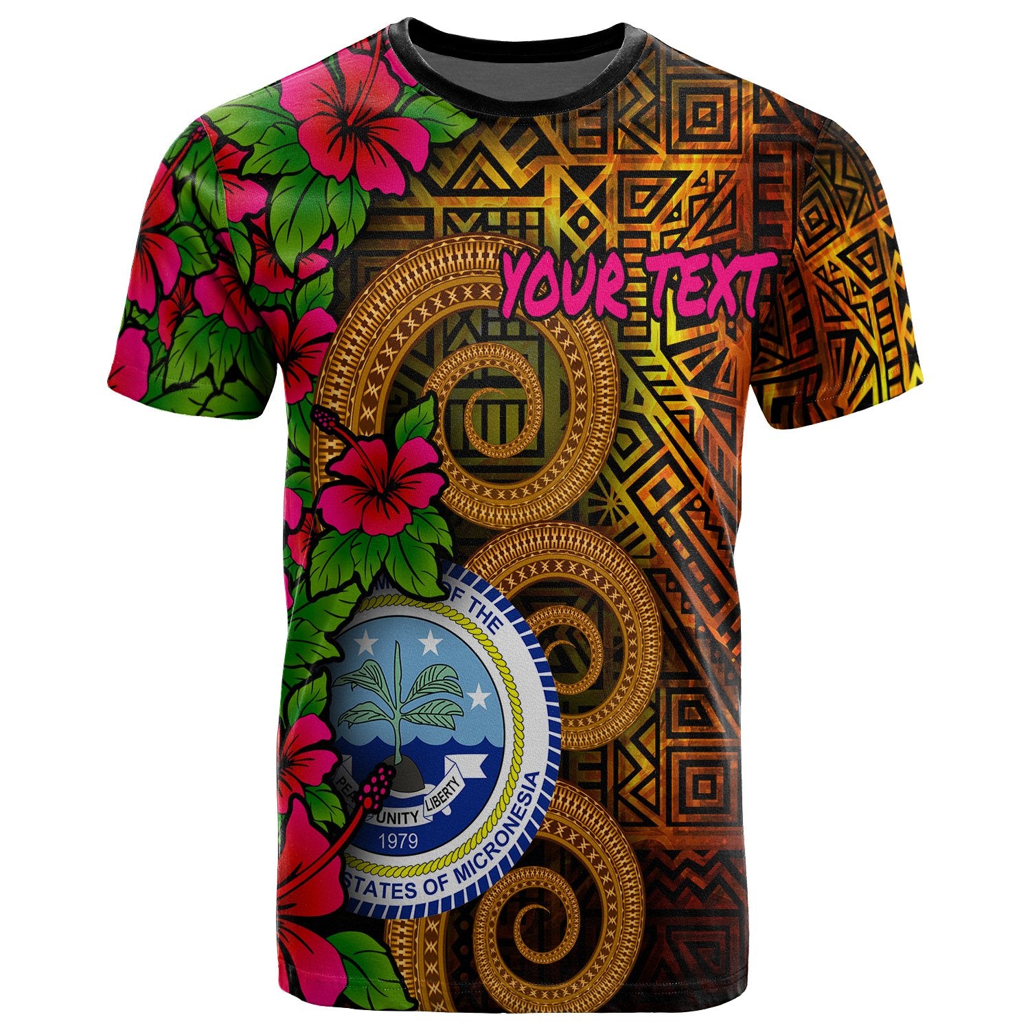 Federated States of Micronesia Custom T Shirt Hibiscus Vintage Unisex Orange - Polynesian Pride