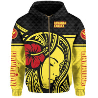 Polynesian Kakau Hawaiian Kanaka Maoli Hula Girl Hibiscus Hawaii Zip Hoodie - Polynesian Pride