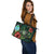 Guam Polynesian Leather Tote Bag - Green Turtle Hibiscus - Polynesian Pride