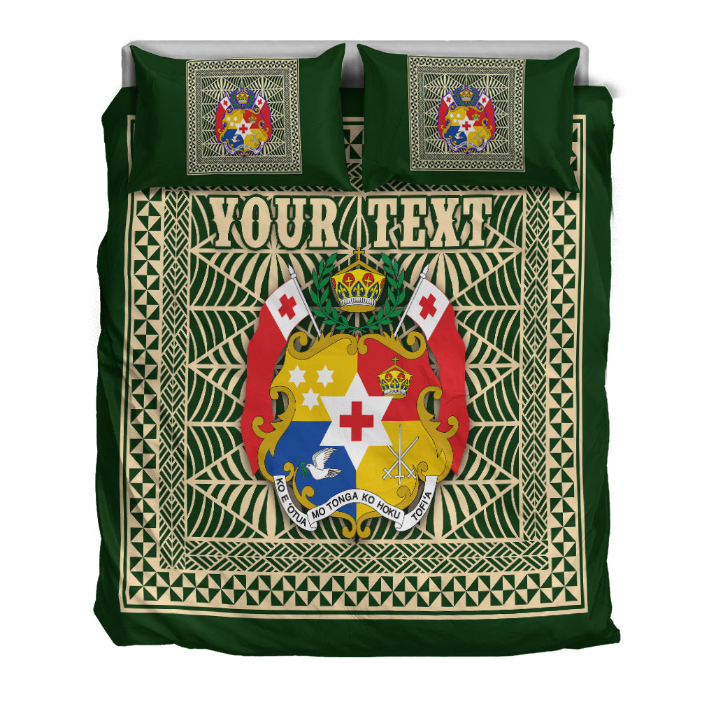 (Custom Personalised) Tonga Pattern Bedding Set Coat of Arms - Green and Beige LT4 - Polynesian Pride