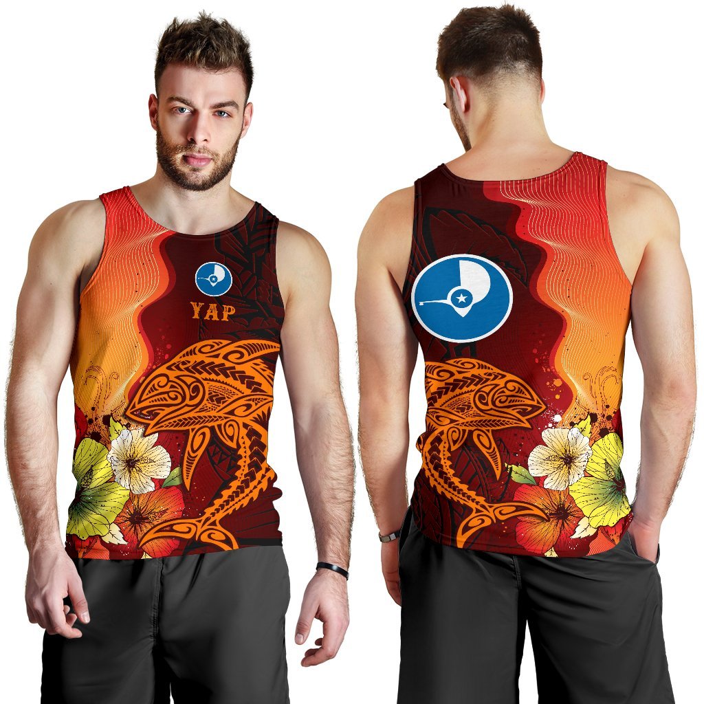 Yap Men Tank Top - Tribal Tuna Fish Orange - Polynesian Pride