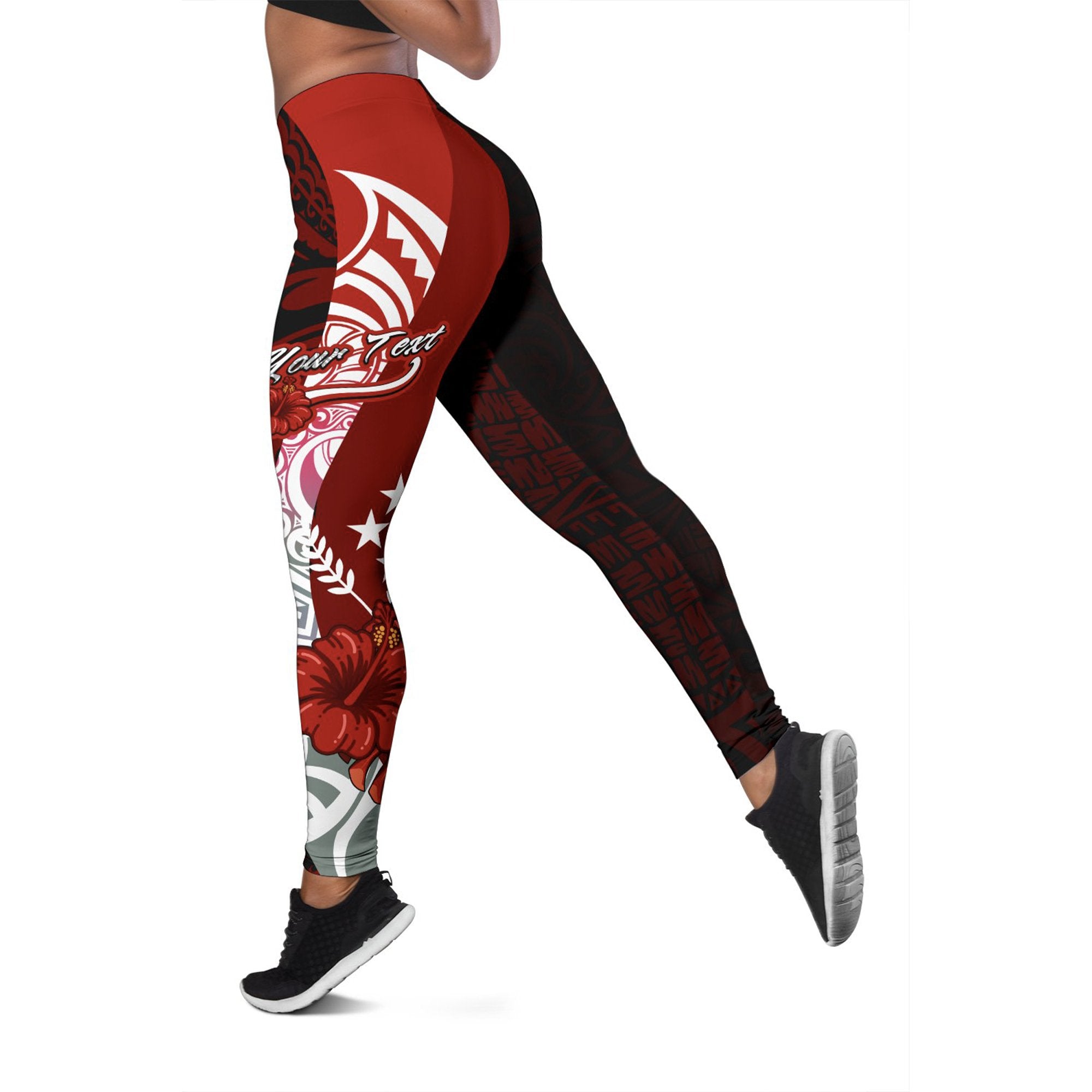 Kosrae Micronesia Custom Personalised Legging - Coat Of Arm With Hibiscus Red - Polynesian Pride