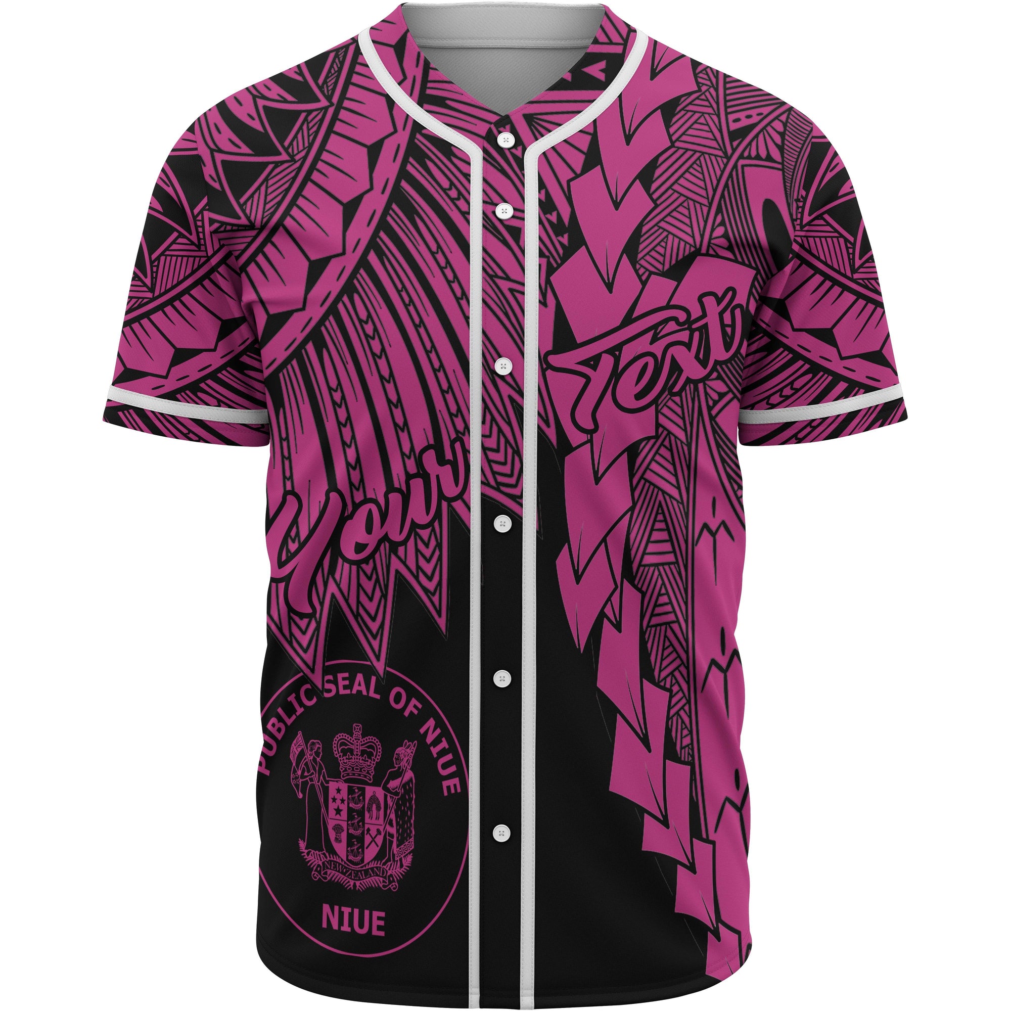 Niue Polynesian Custom Personalised Baseball Shirt - Tribal Wave Tattoo Pink Unisex Pink - Polynesian Pride