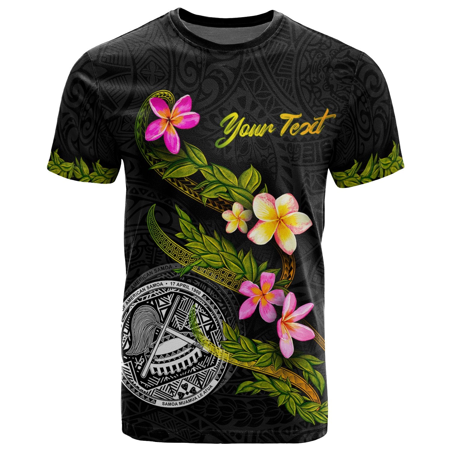 American Samoa Polynesian Custom T Shirt Plumeria Tribal Unisex Black - Polynesian Pride