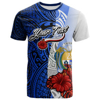 Nauru Polynesian Custom T shirt Coat Of Arm With Hibiscus Blue Unisex Blue - Polynesian Pride