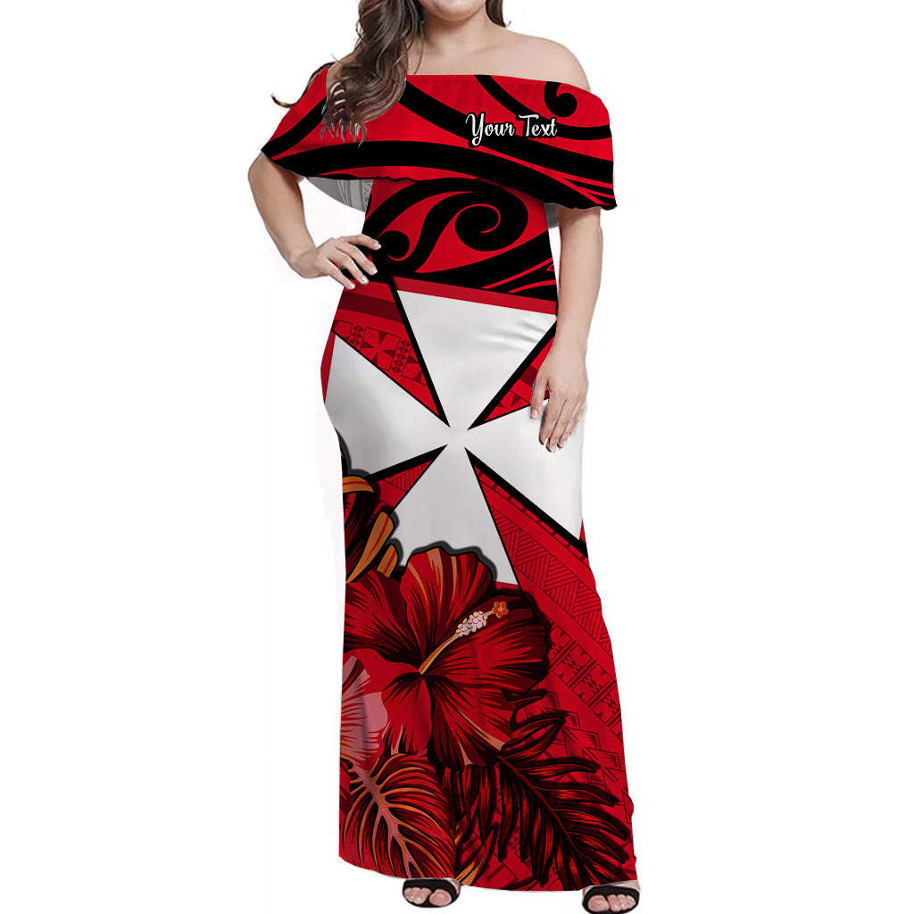 (Custom Personalised) Wallis et Futuna Off Shoulder Long Dress Hibiscus Flowers Red LT13 Long Dress Red - Polynesian Pride